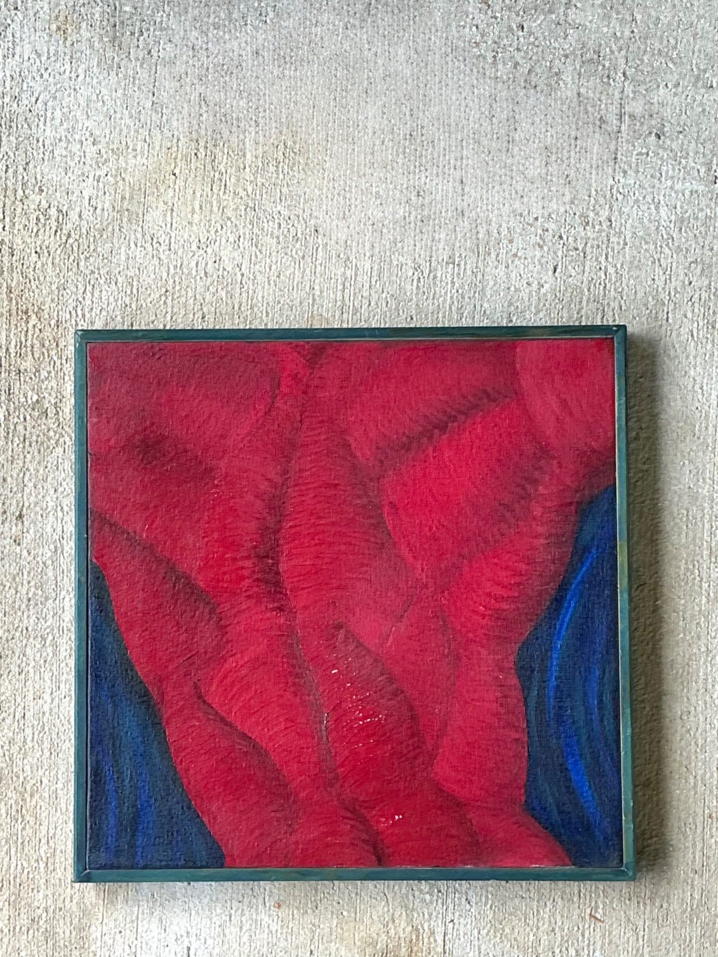 Vintage Geometric Red Oil Painting - Detail view