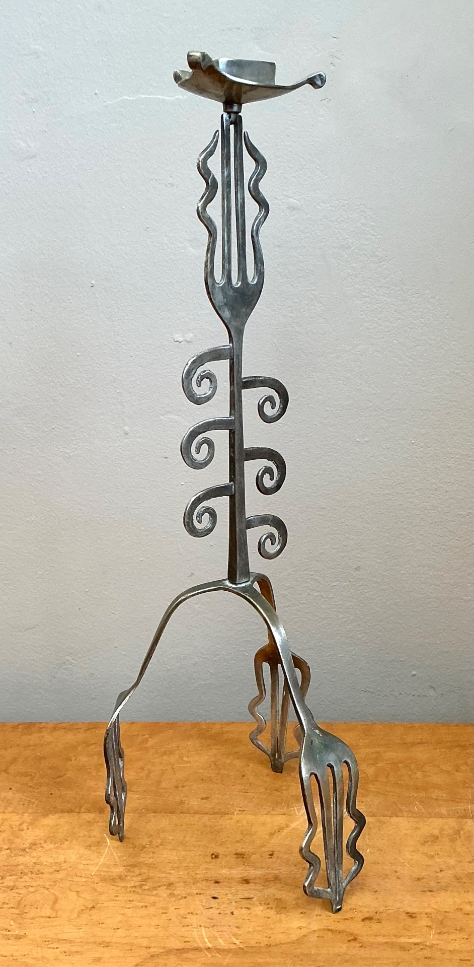 Vintage Sculptural Metal Fork Candle Stand - Detail view