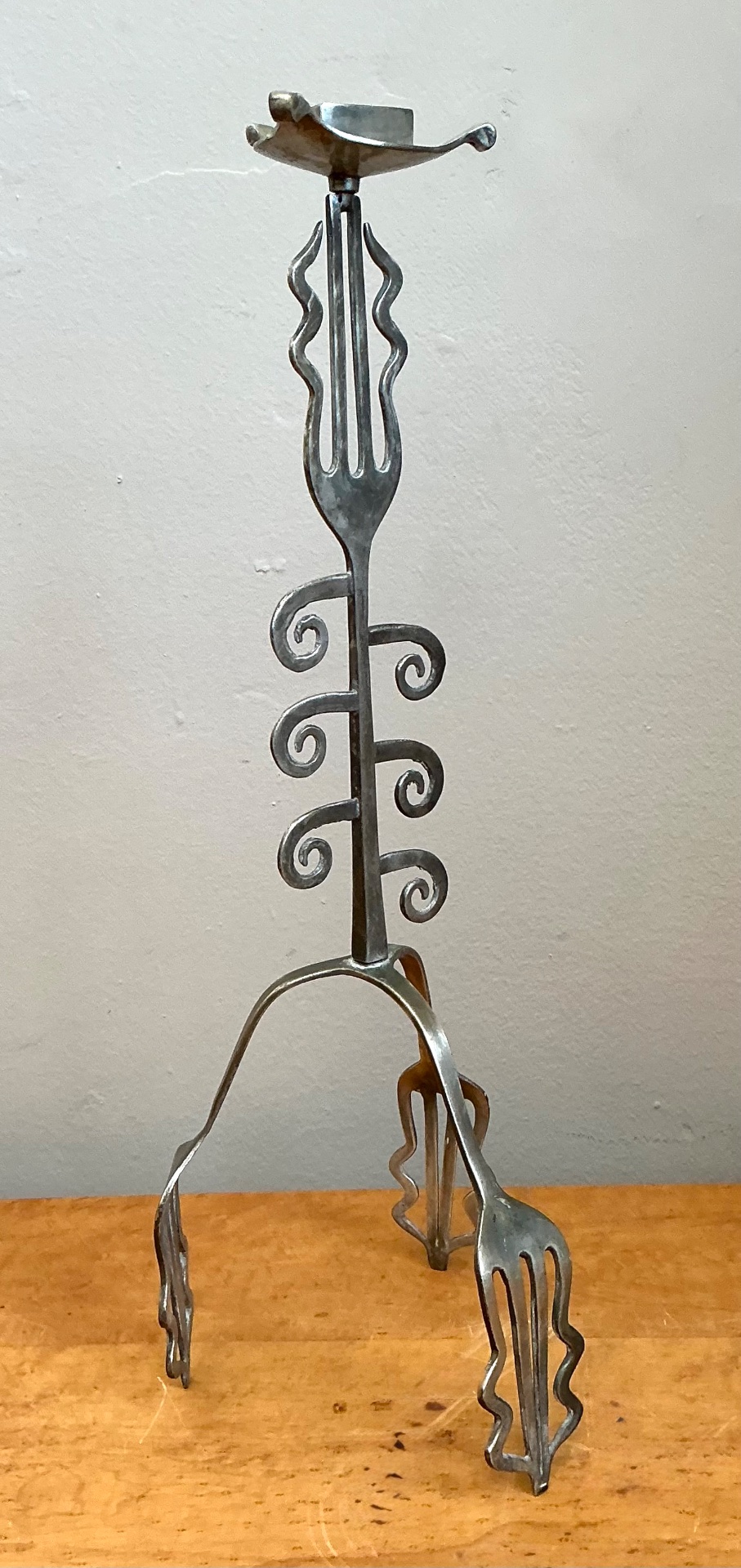 Vintage Sculptural Metal Fork Candle Stand - Back view