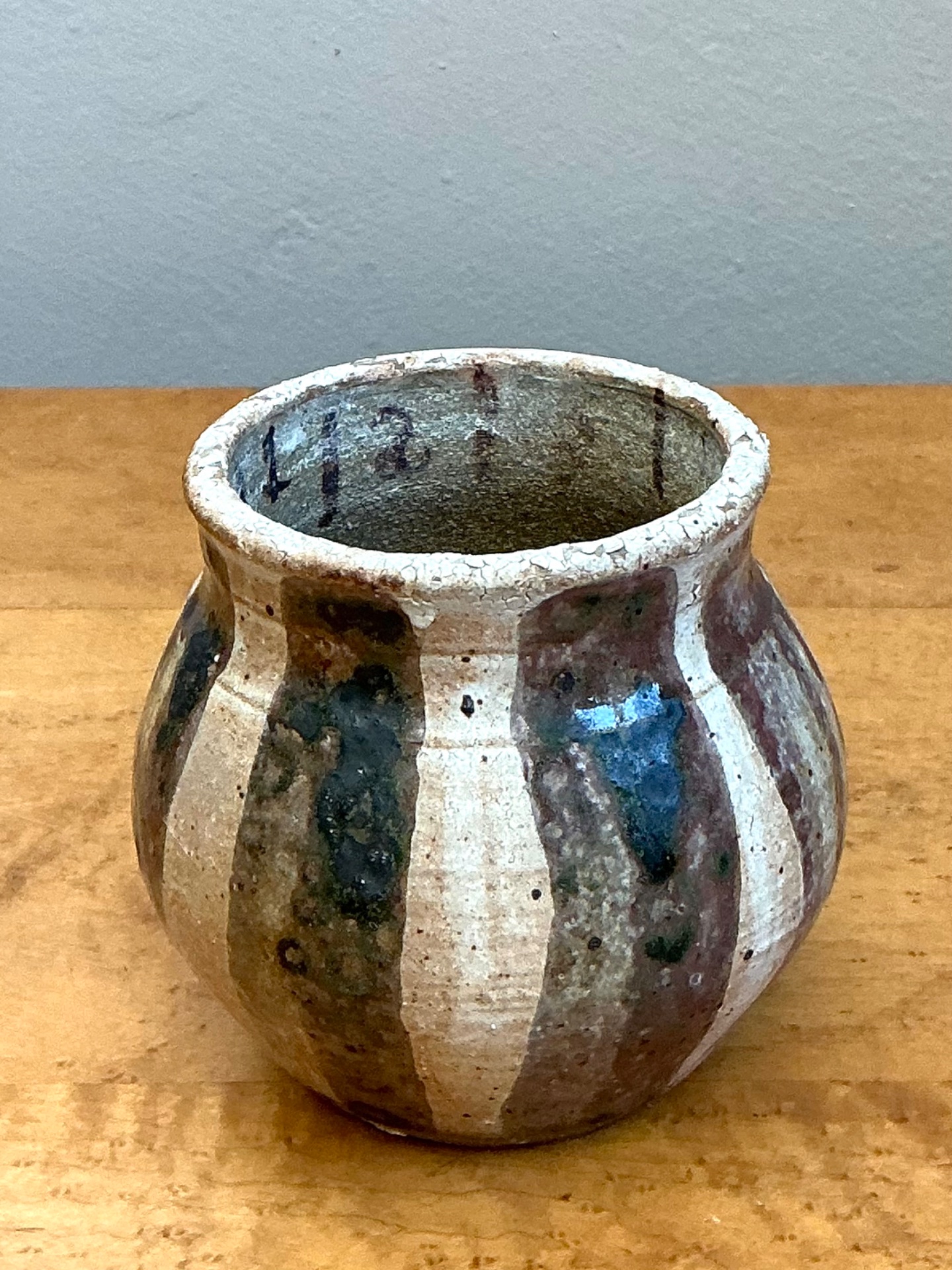 Vintage Striped Studio Pottery Vase - Top view