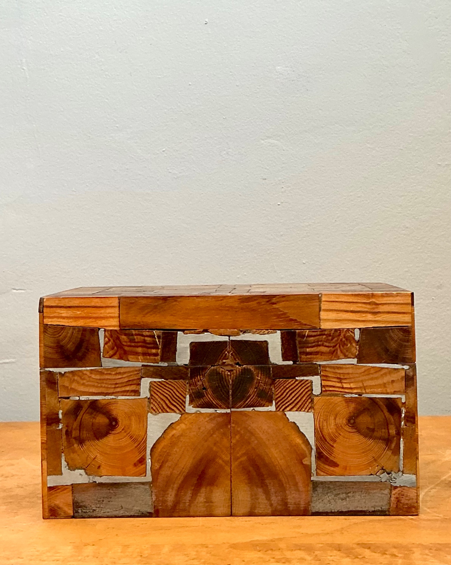 Vintage Wood Mosaic Box - Side view