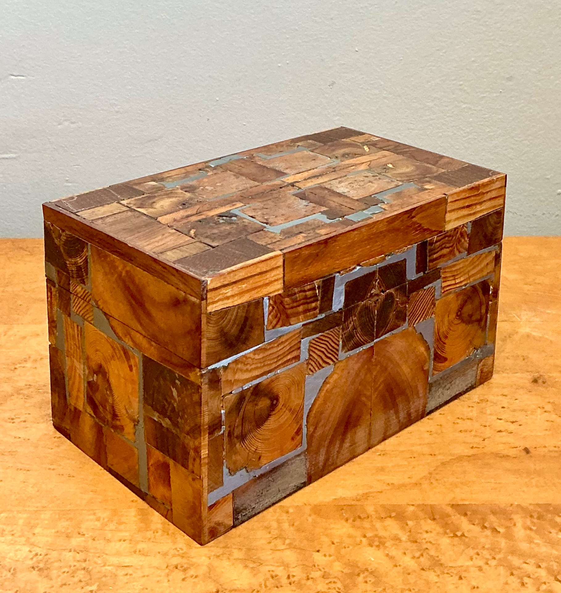 Vintage Wood Mosaic Box - Detail view
