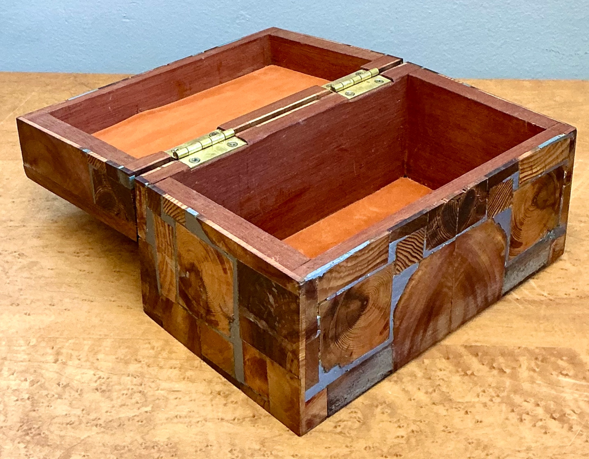 Vintage Wood Mosaic Box - Back view