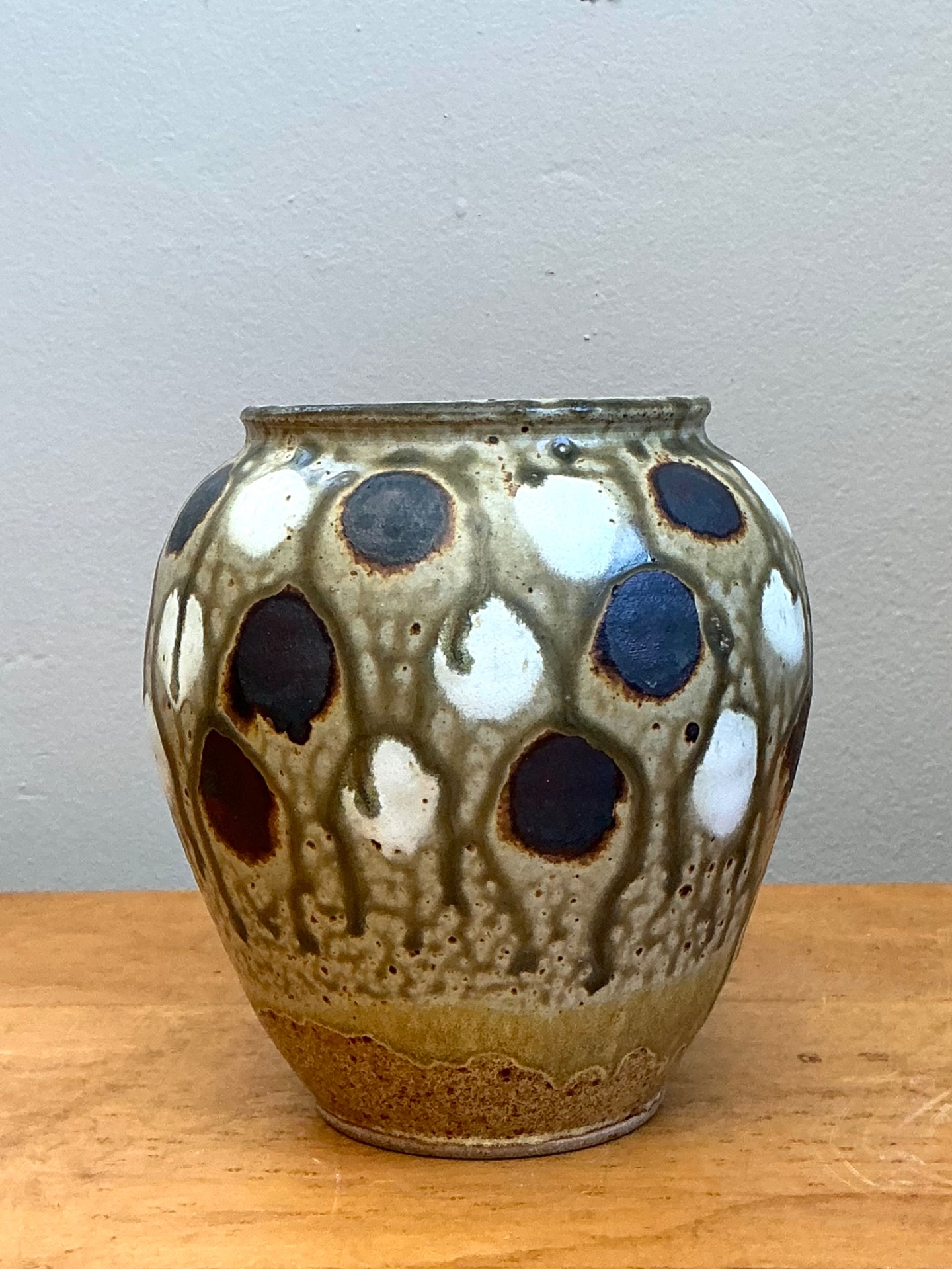 Vintage Handcrafted Polka Dot Ceramic Vase - Top view