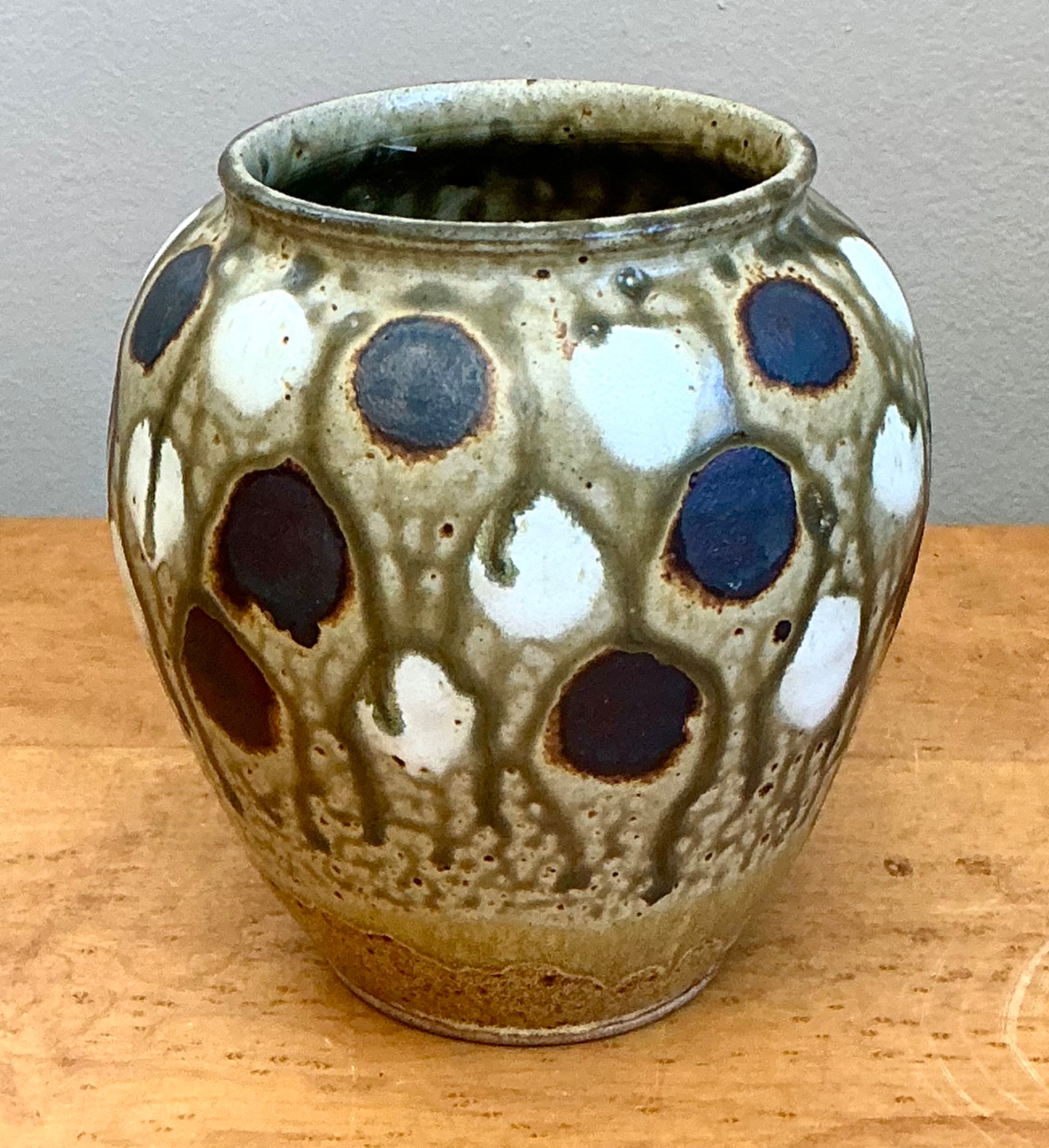 Vintage Handcrafted Polka Dot Ceramic Vase - Side view