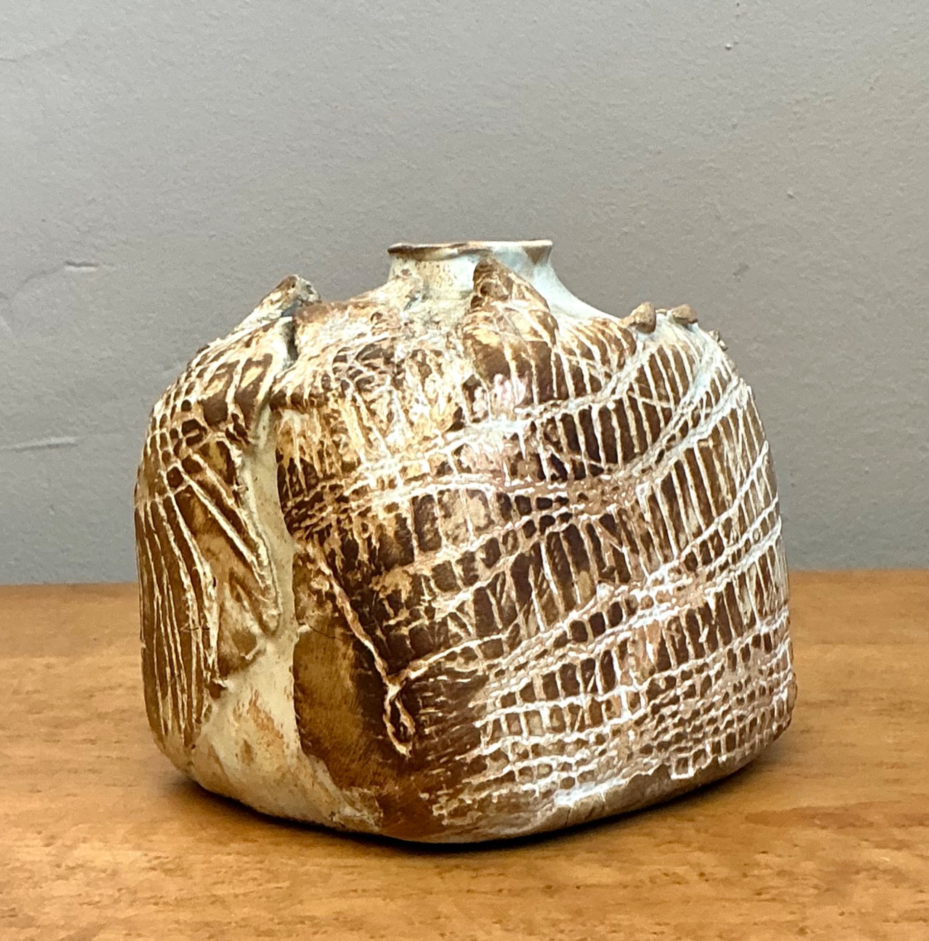 Vintage Textured Studio Pottery Vase - Detail view