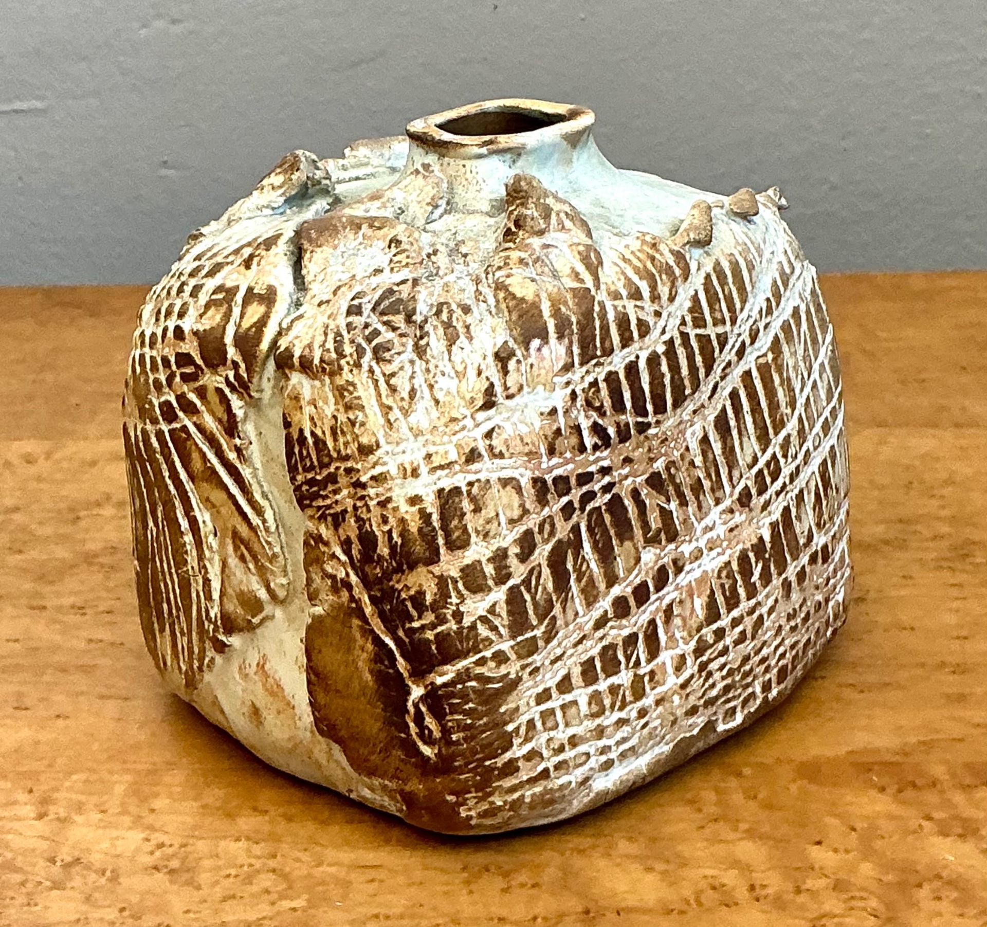 Vintage Textured Studio Pottery Vase - Back view