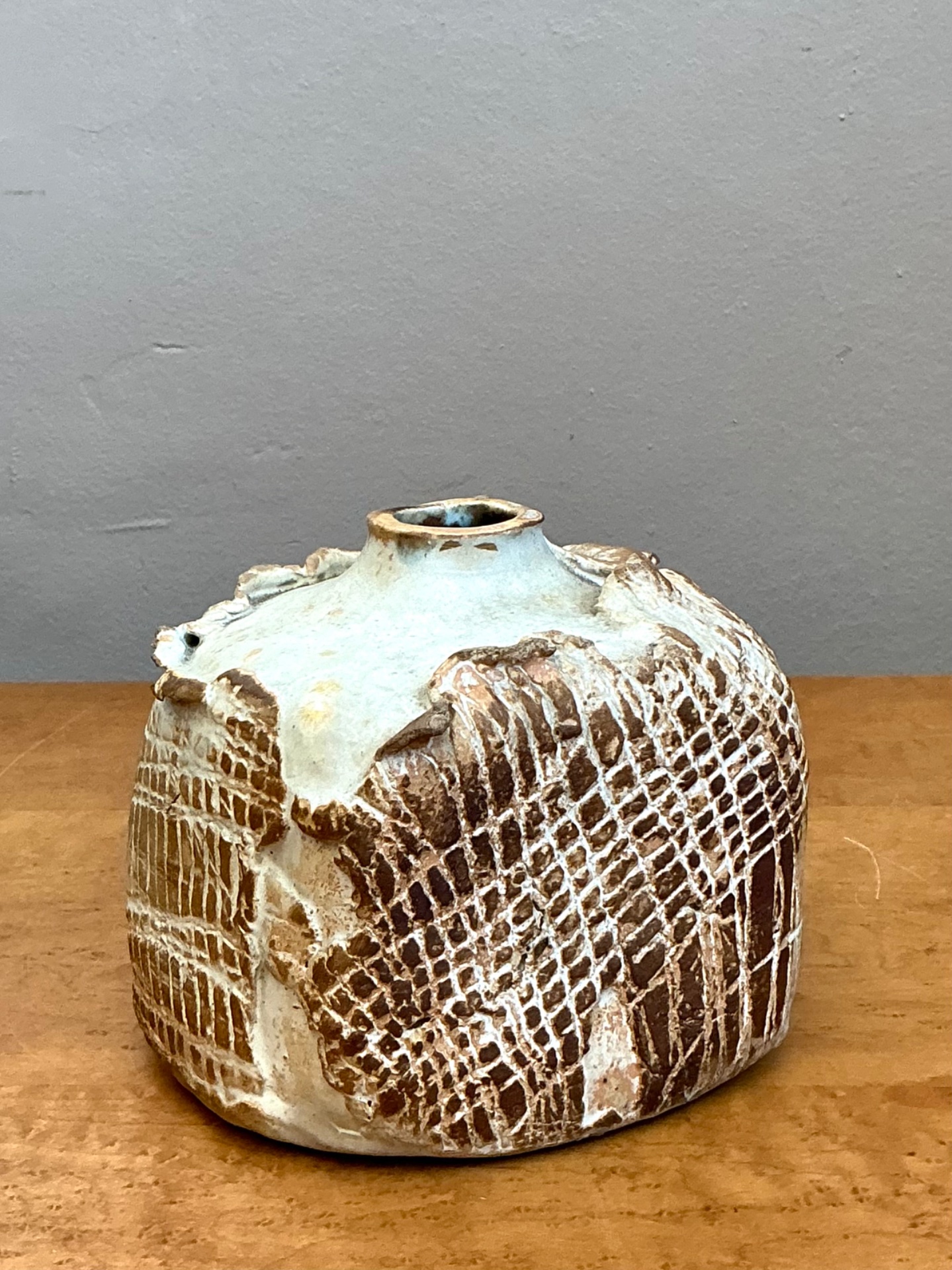 Vintage Textured Studio Pottery Vase - Side view