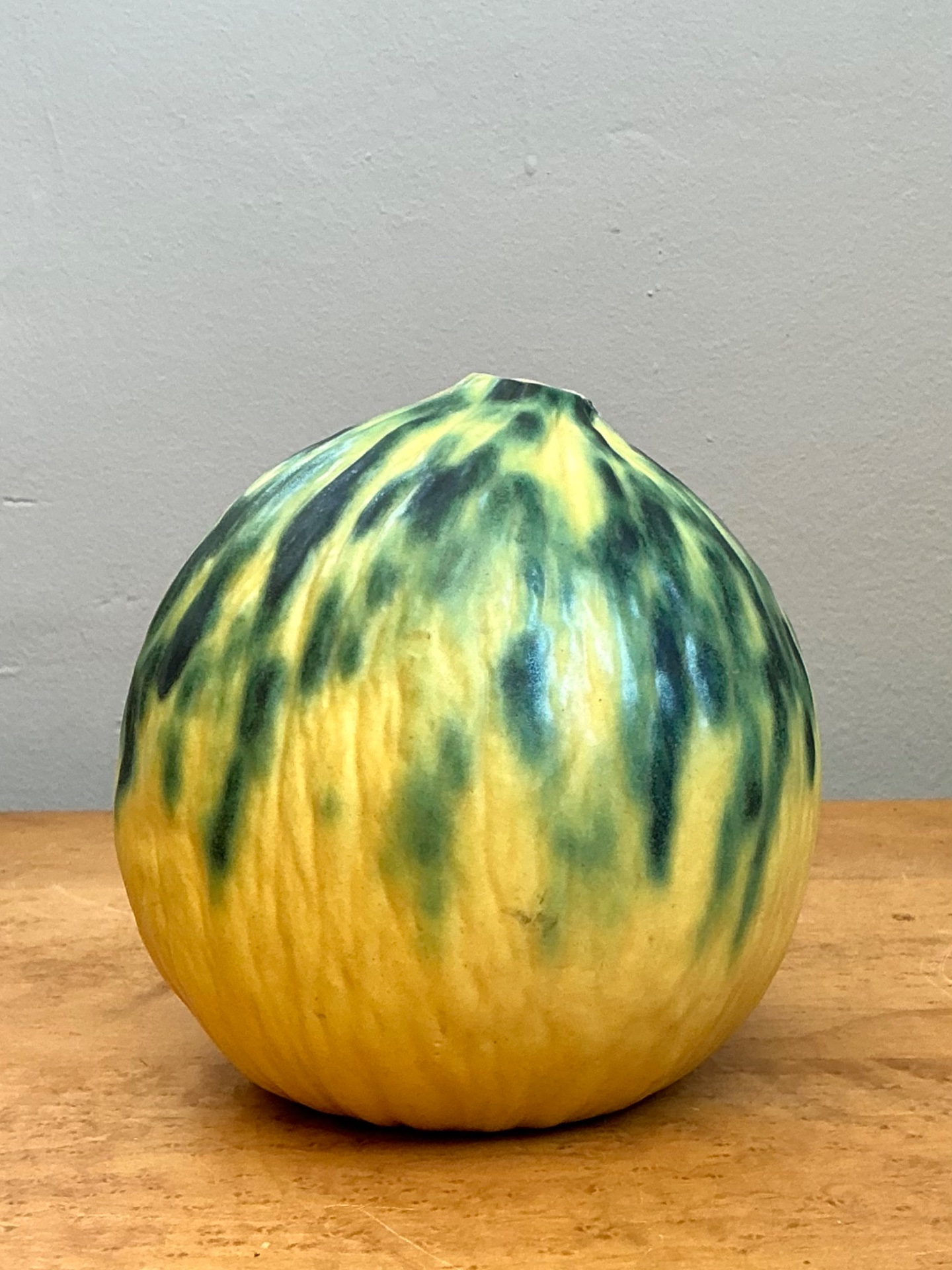 Vintage Yellow and Green Ceramic Gourd - Side view