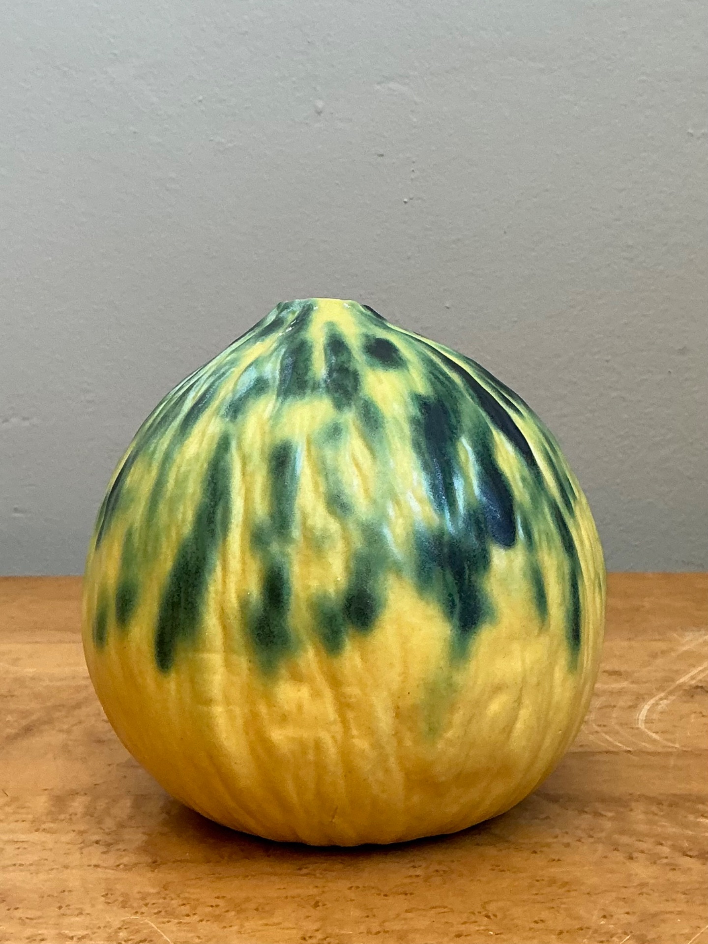 Vintage Yellow and Green Ceramic Gourd - Detail view