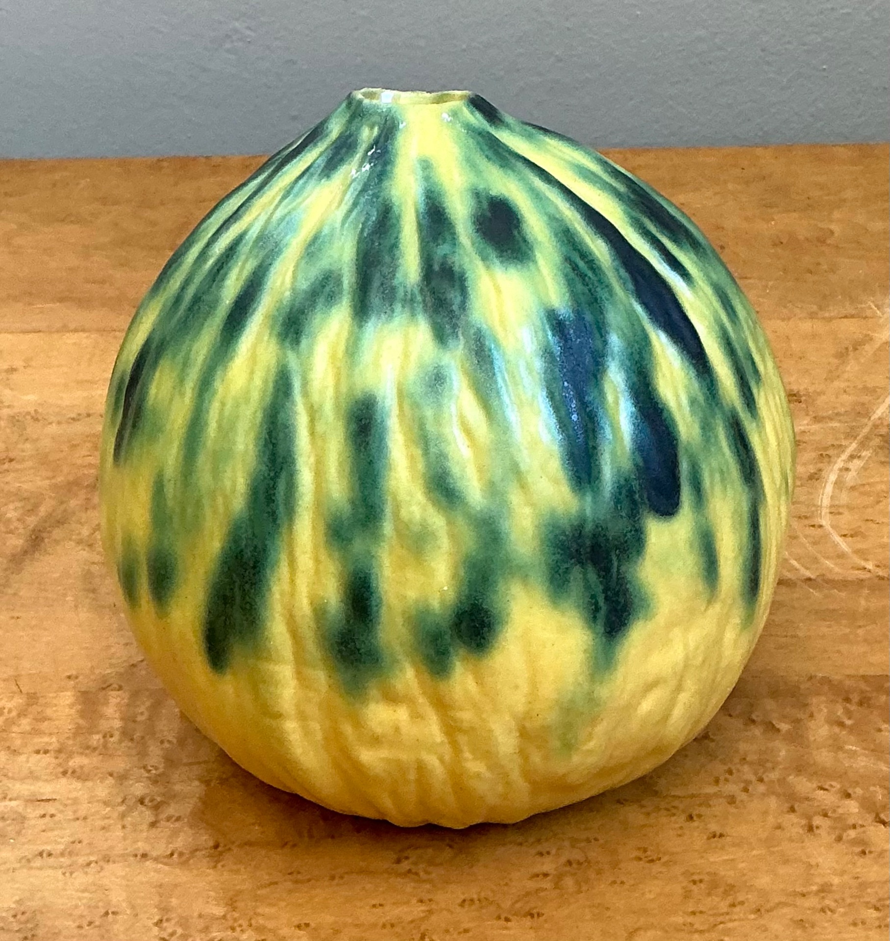 Vintage Yellow and Green Ceramic Gourd - Back view