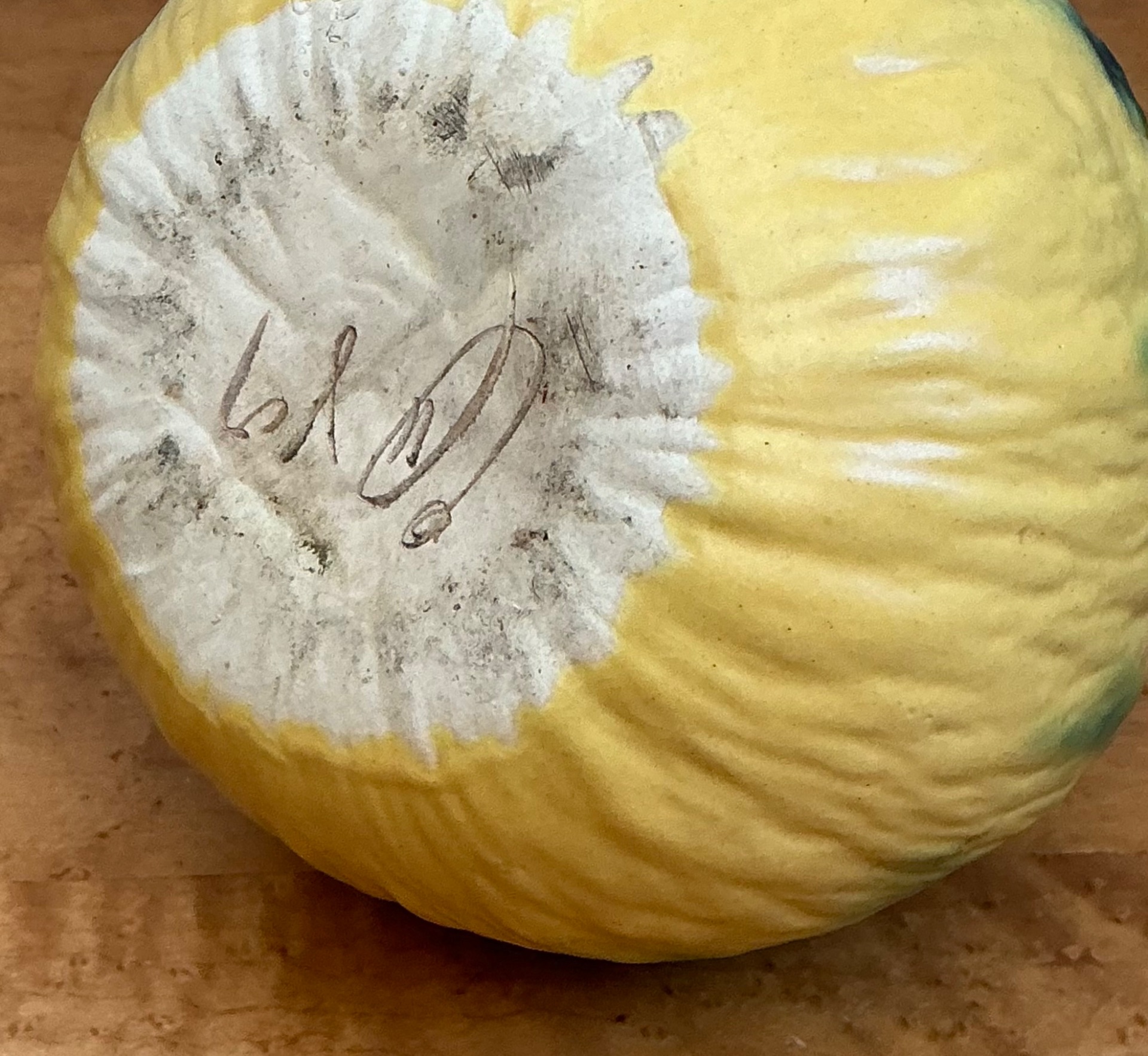 Vintage Yellow and Green Ceramic Gourd - Top view