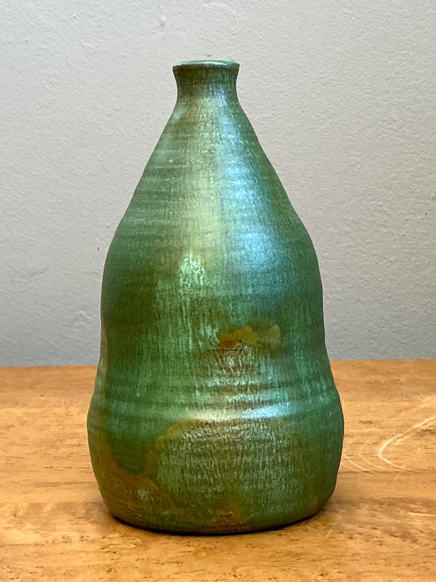 Vintage Green Glazed Studio Pottery Vase - Side view