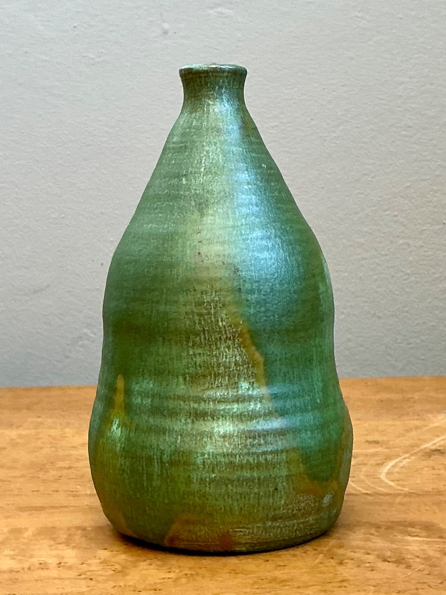 Vintage Green Glazed Studio Pottery Vase - Top view