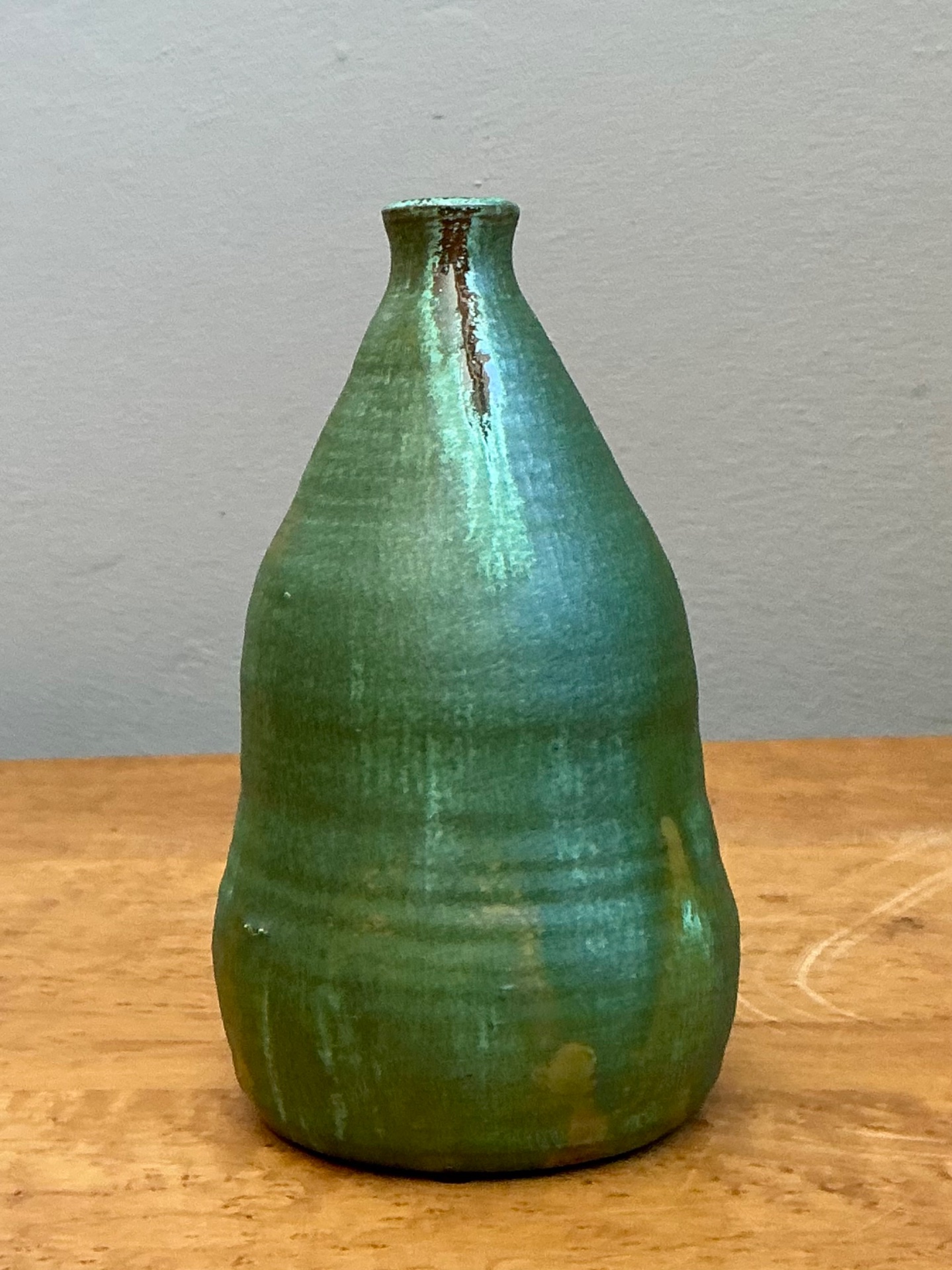 Vintage Green Glazed Studio Pottery Vase - Back view