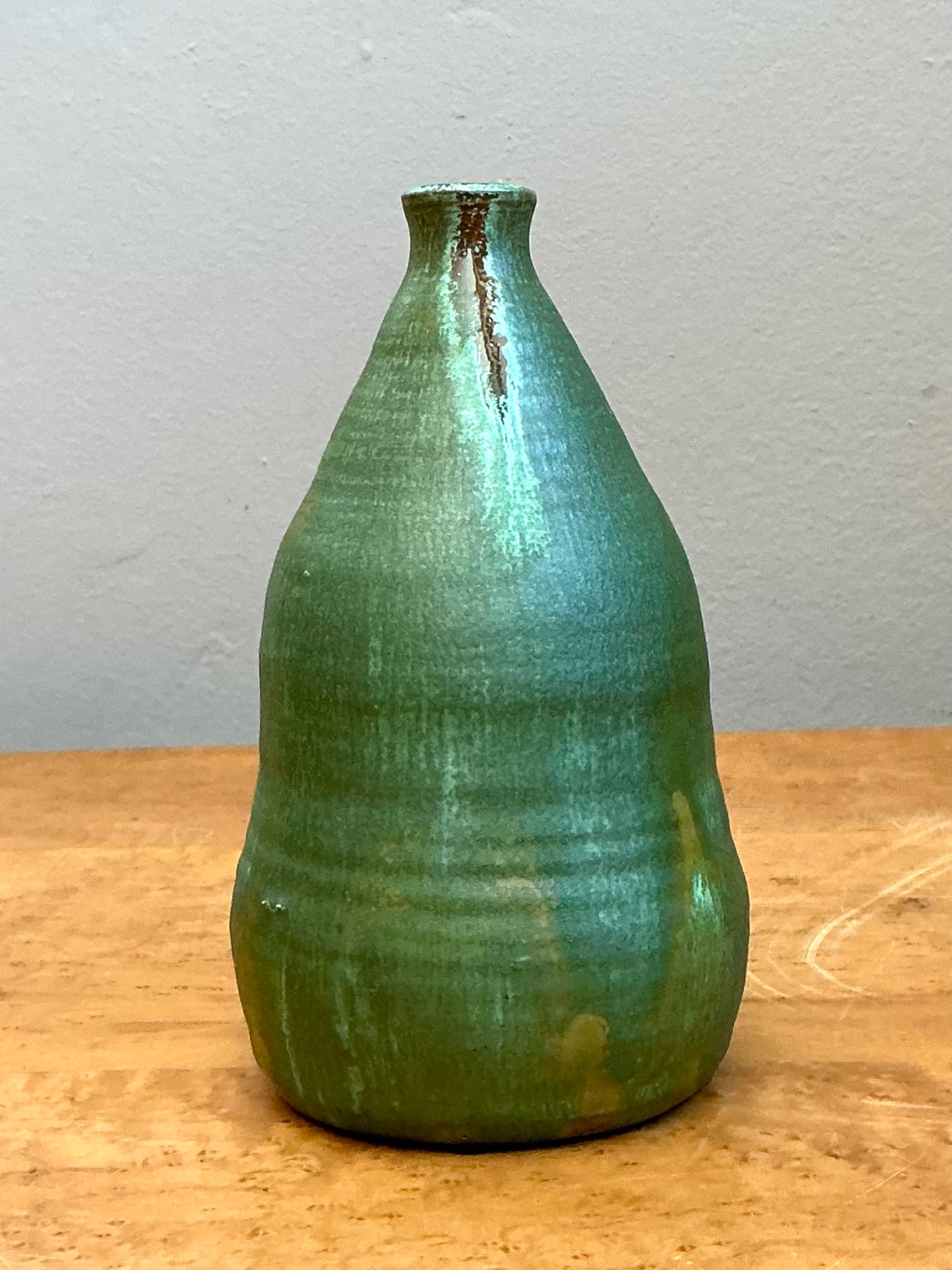Vintage Green Glazed Studio Pottery Vase - Detail view