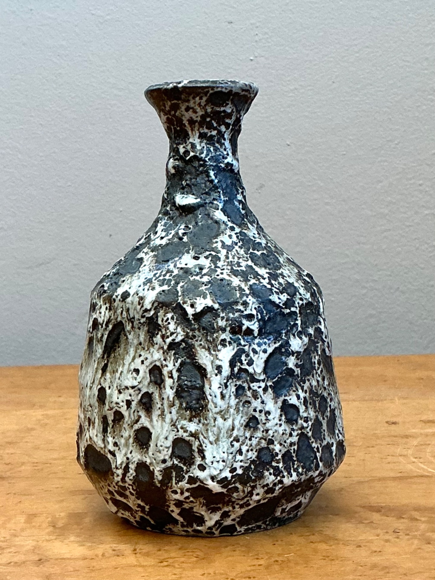 Vintage Black and White Textured Ceramic Vase - Top view
