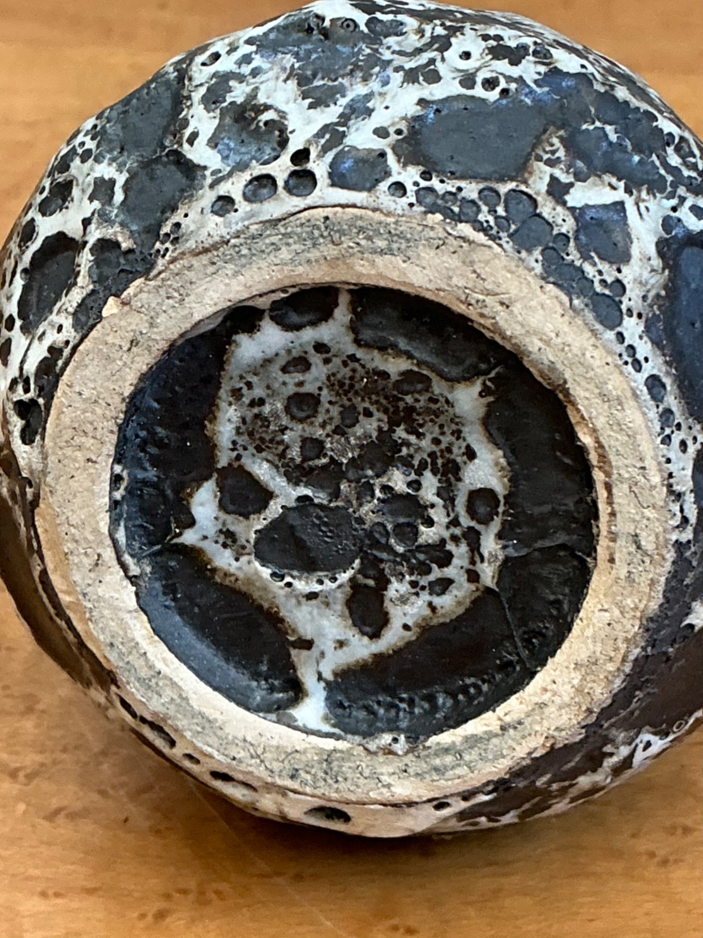 Vintage Black and White Textured Ceramic Vase - Side view