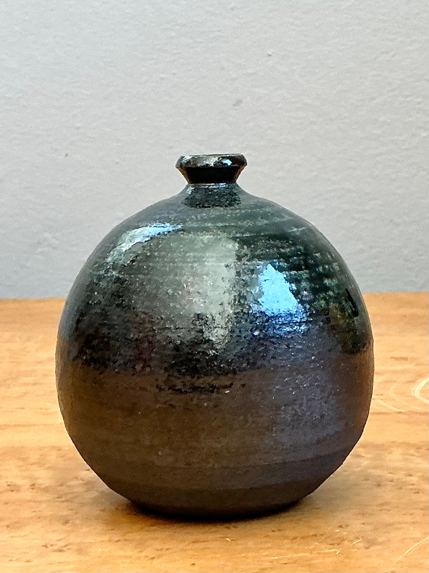 Vintage Original Studio Pottery Green Glaze Weed Vase - Detail view