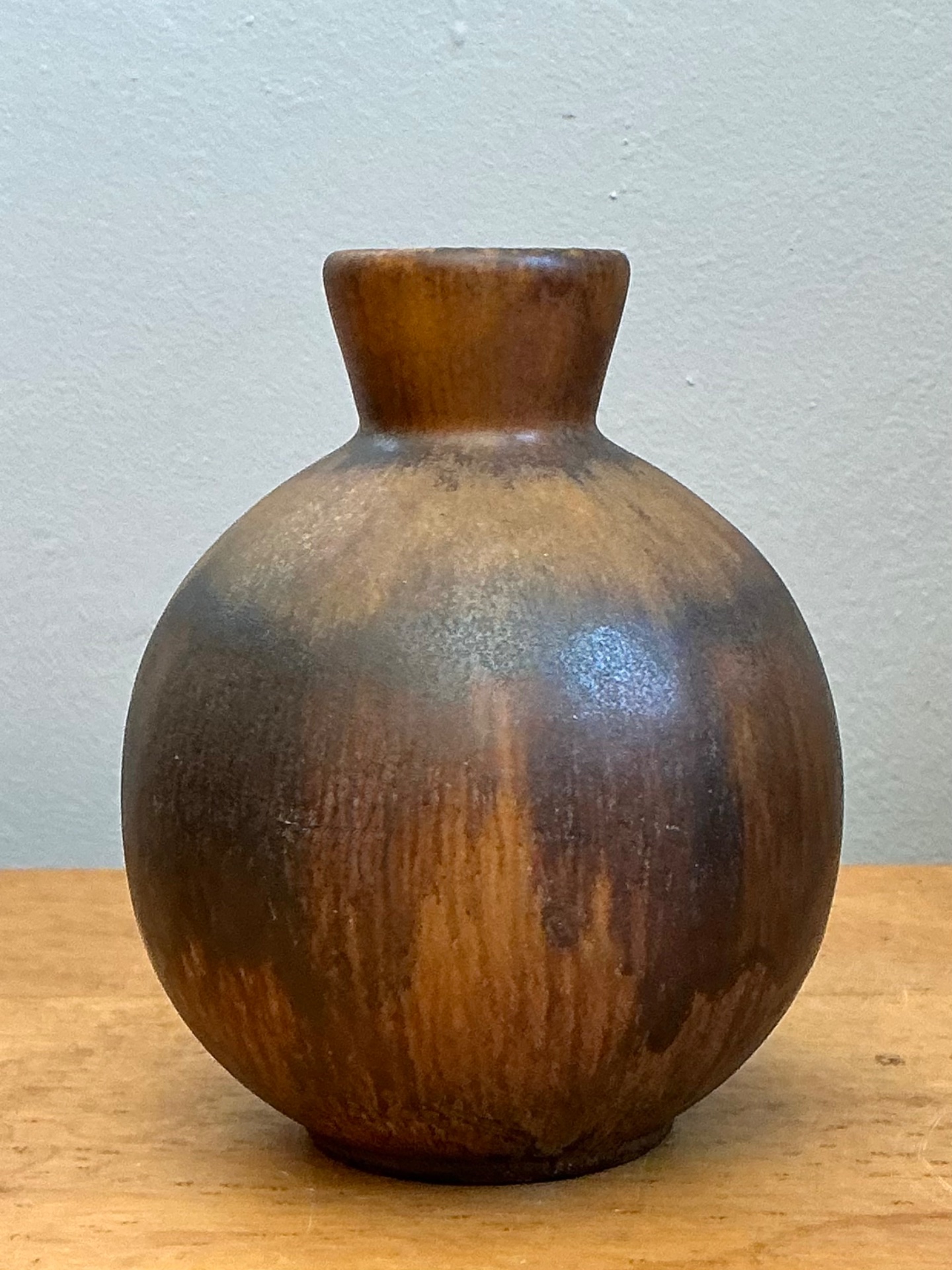 Vintage Brown Glazed Ceramic Vase - Side view