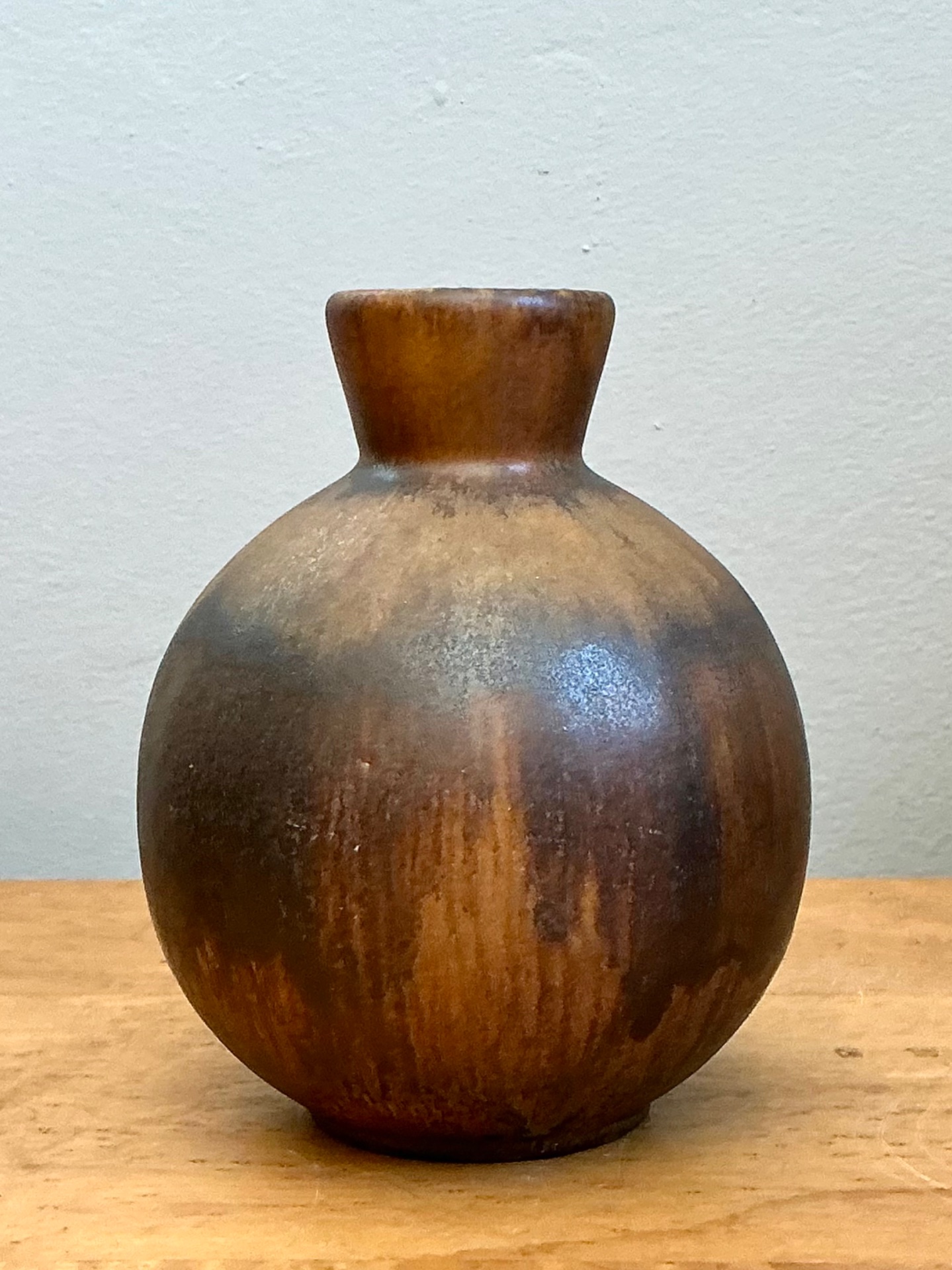 Vintage Brown Glazed Ceramic Vase - Top view