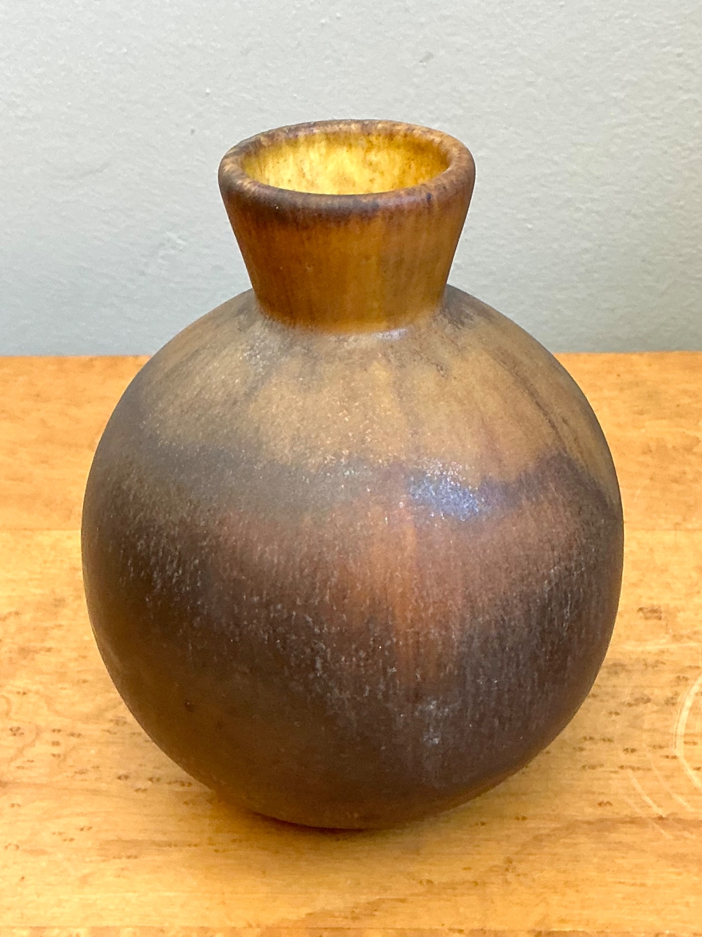 Vintage Brown Glazed Ceramic Vase - Back view