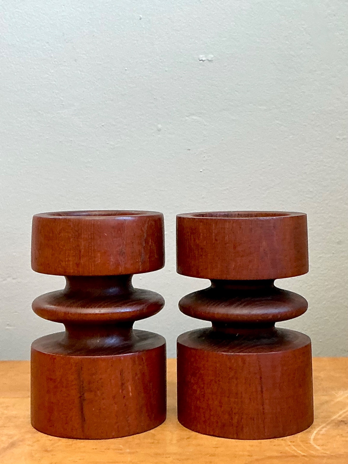 Vintage Mid-Century Modern Wood Candle Holders - A Pair - Top view