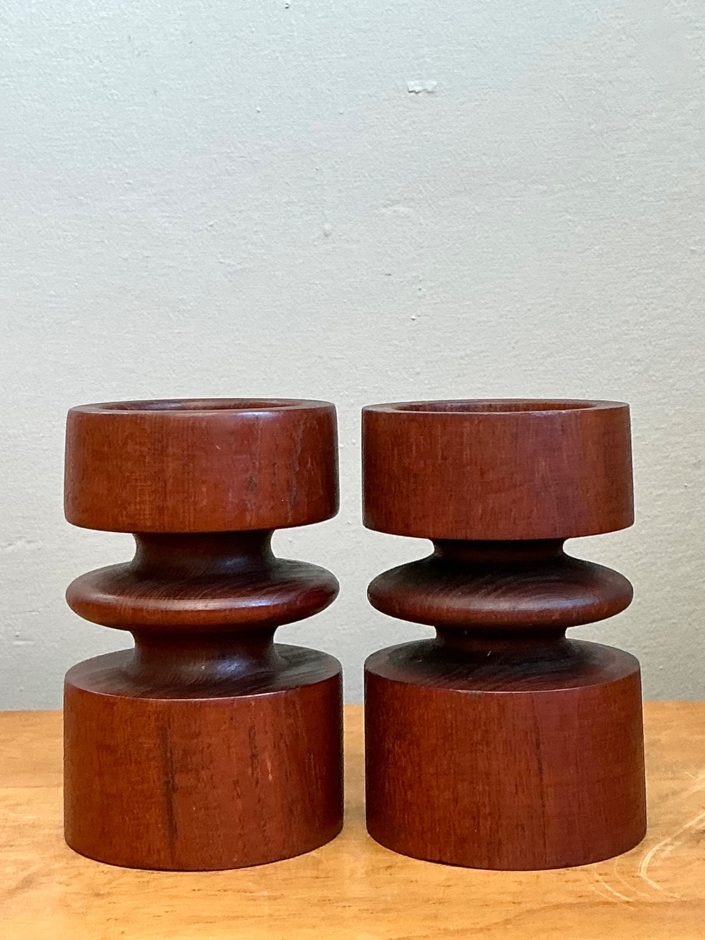 Vintage Mid-Century Modern Wood Candle Holders - A Pair - Side view
