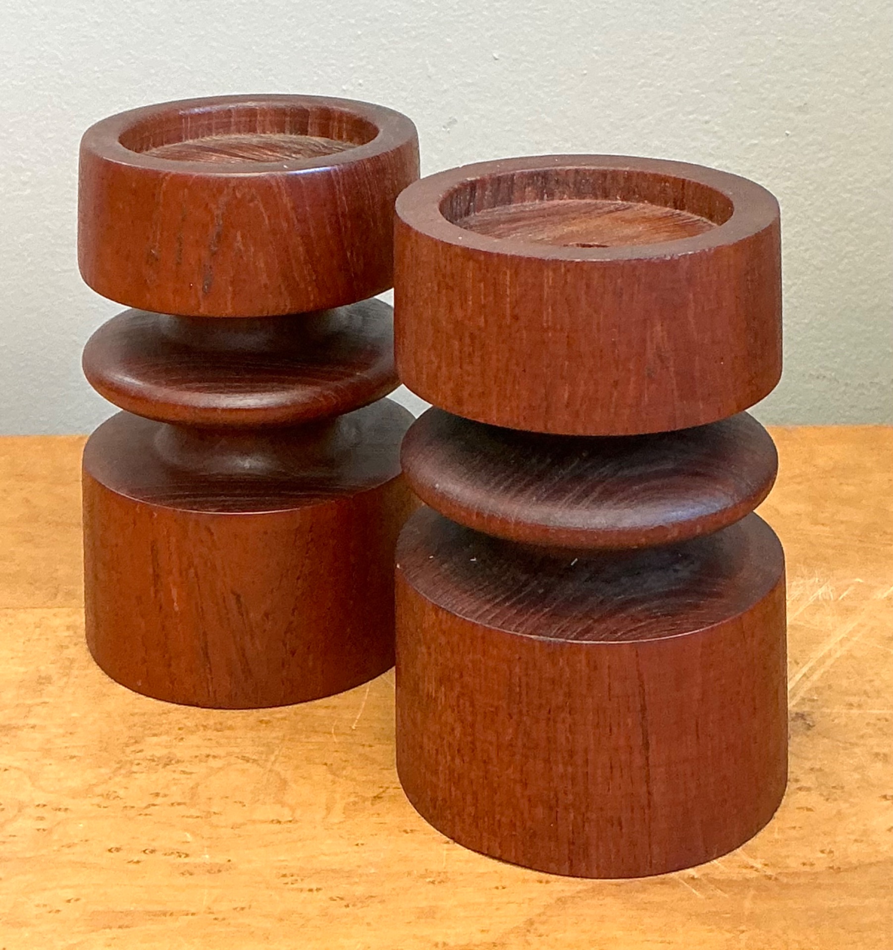 Vintage Mid-Century Modern Wood Candle Holders - A Pair - Back view