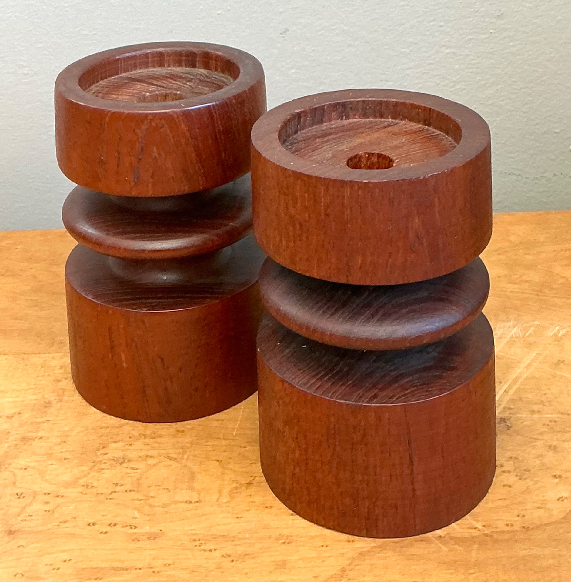 Vintage Mid-Century Modern Wood Candle Holders - A Pair - Detail view