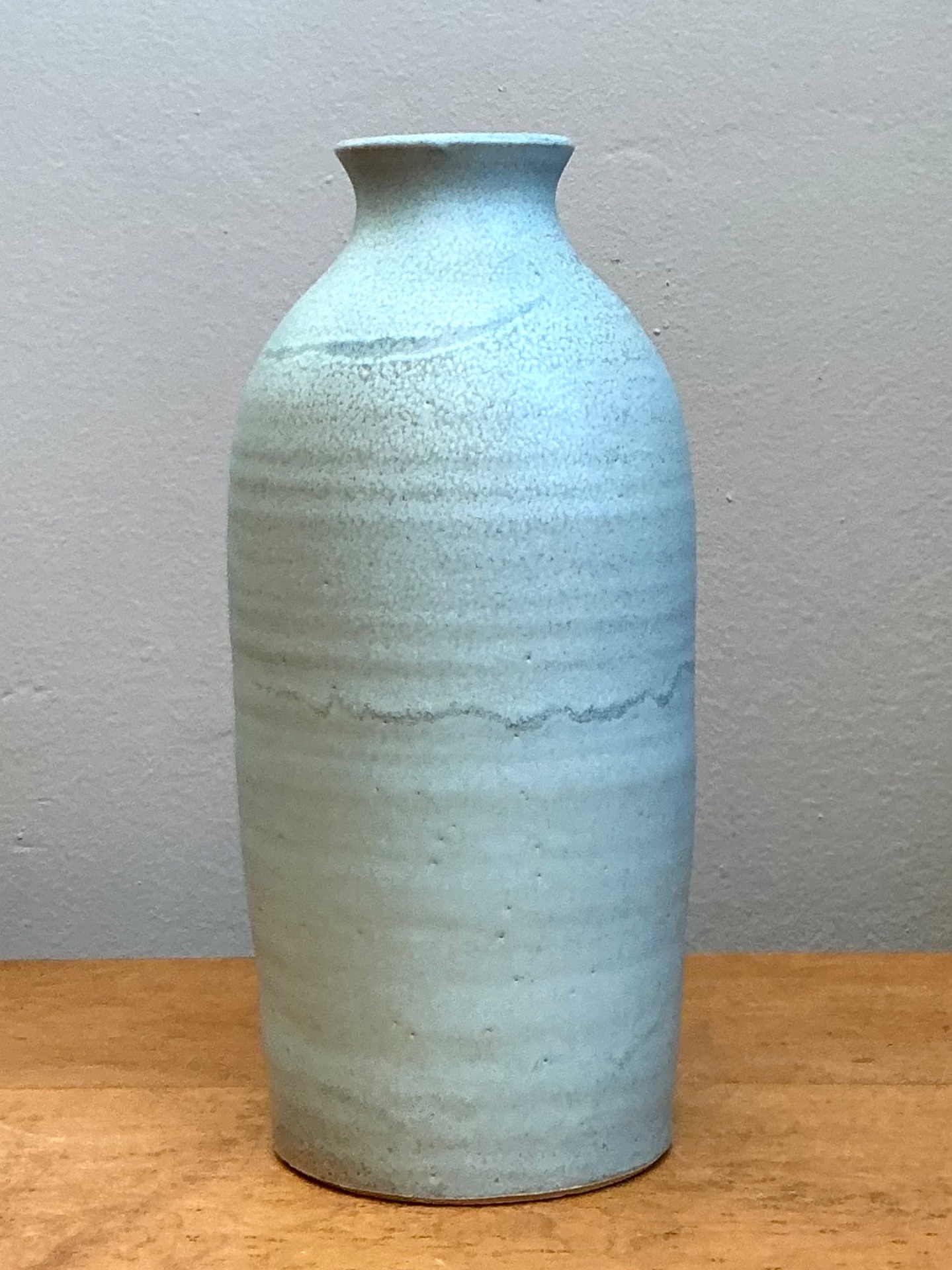 Vintage Blue Glazed Studio Pottery Vase - Top view