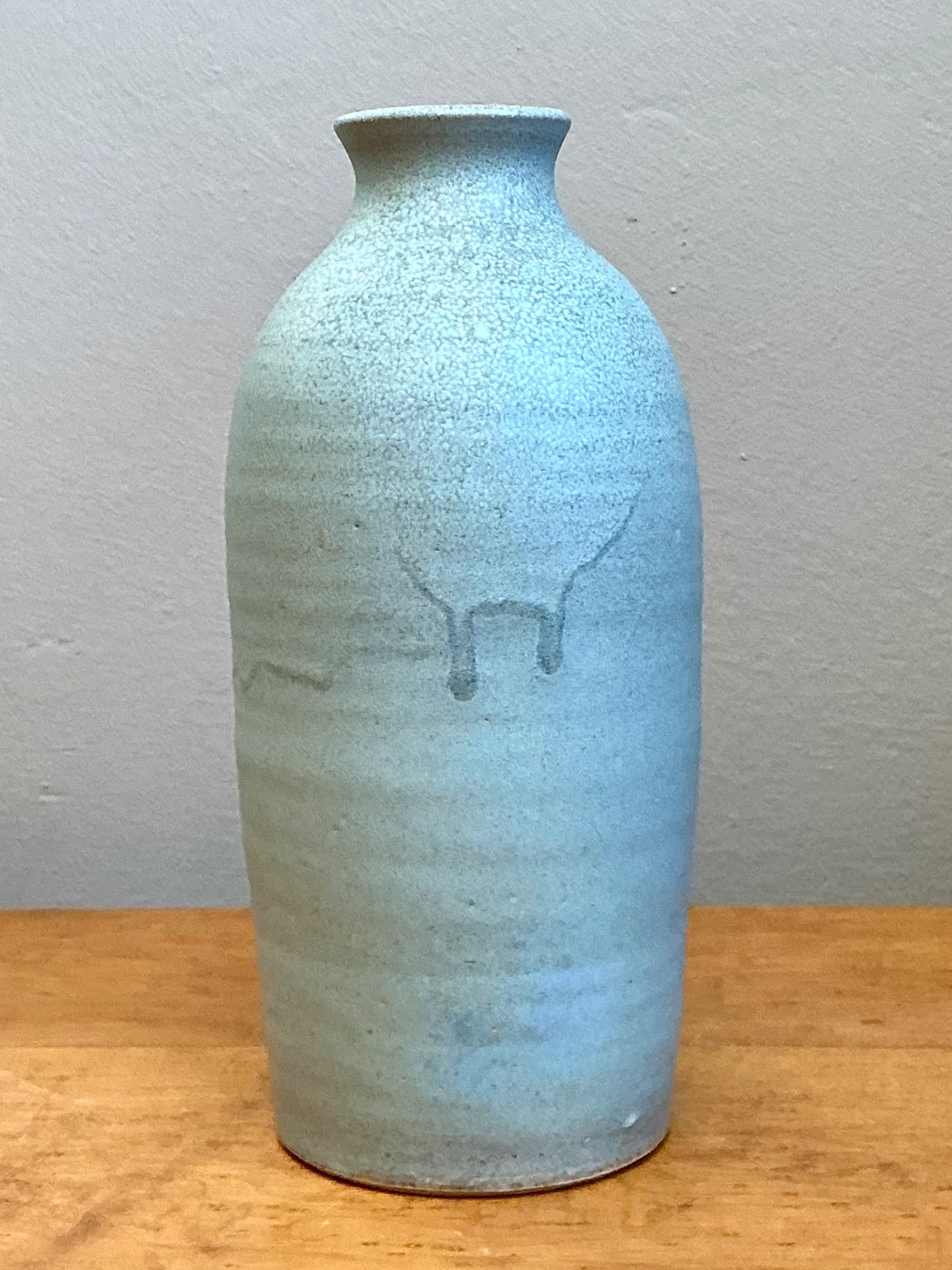 Vintage Blue Glazed Studio Pottery Vase - Side view