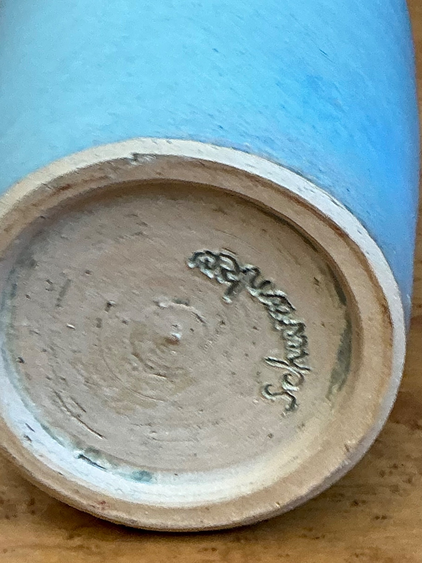 Vintage Blue Glazed Studio Pottery Vase - Back view