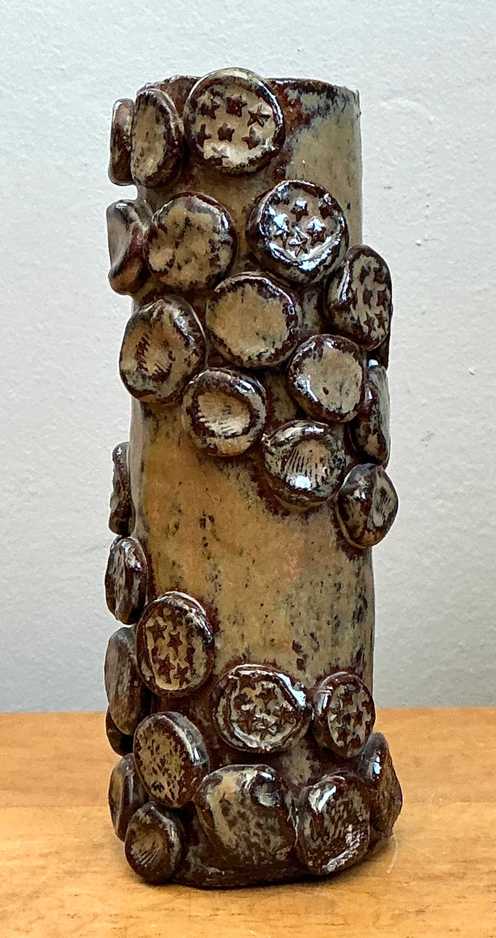 Vintage Original Studio Pottery Stars And Shells Vase - Top view