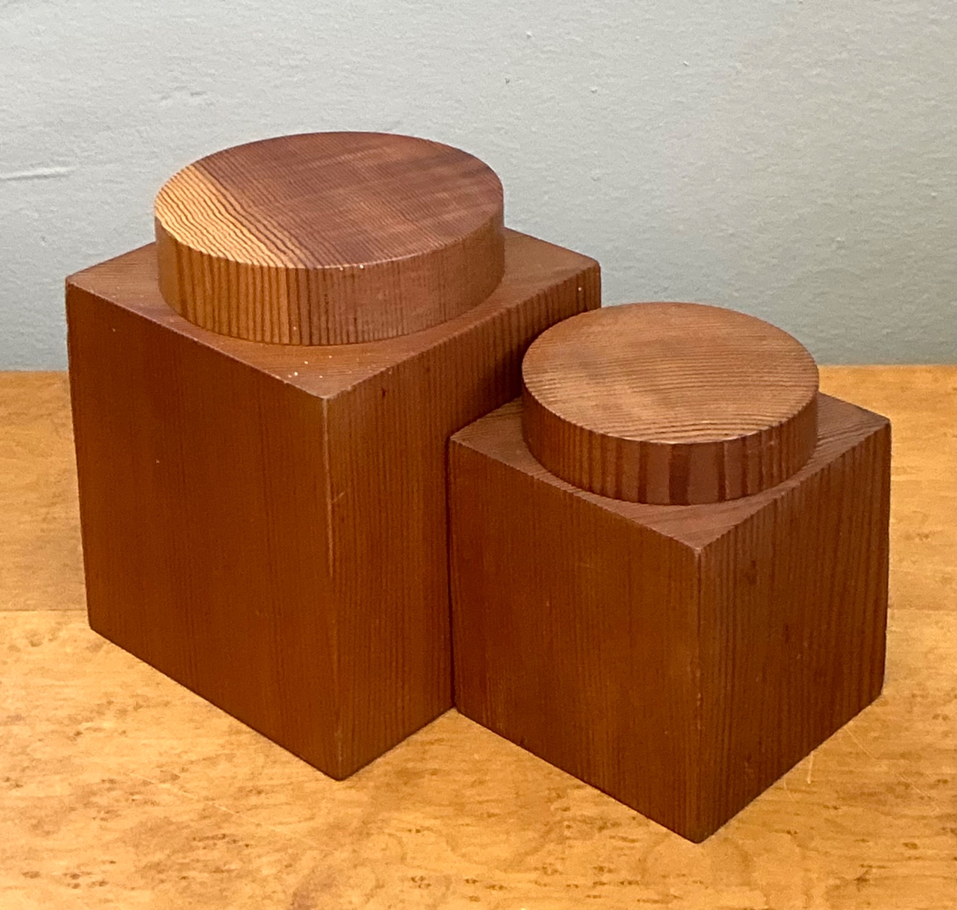 Vintage Square Wood Storage Boxes - Set of 2 - Side view