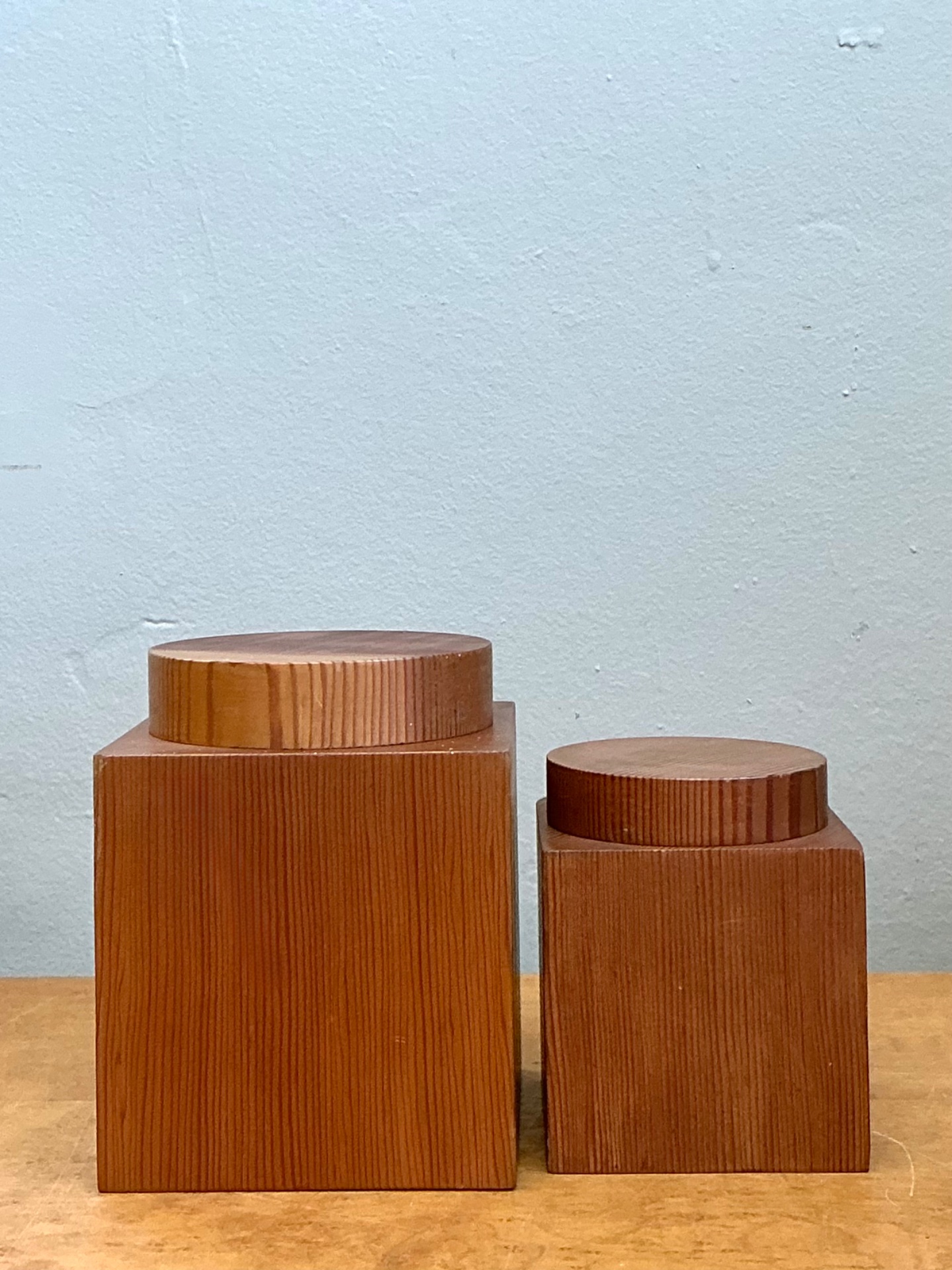 Vintage Square Wood Storage Boxes - Set of 2 - Top view