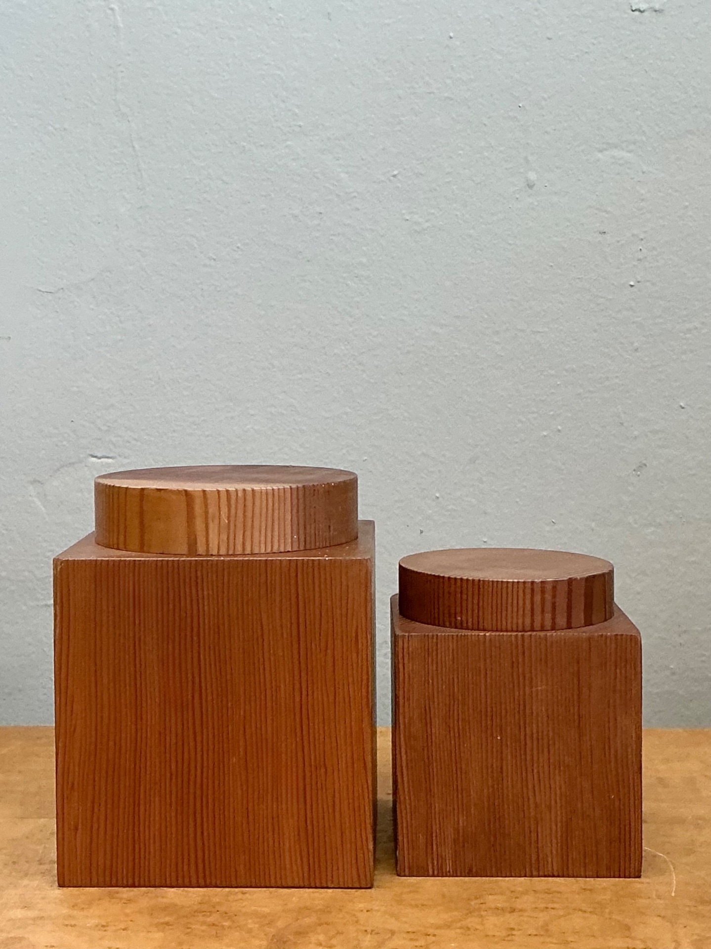 Vintage Square Wood Storage Boxes - Set of 2 - Detail view
