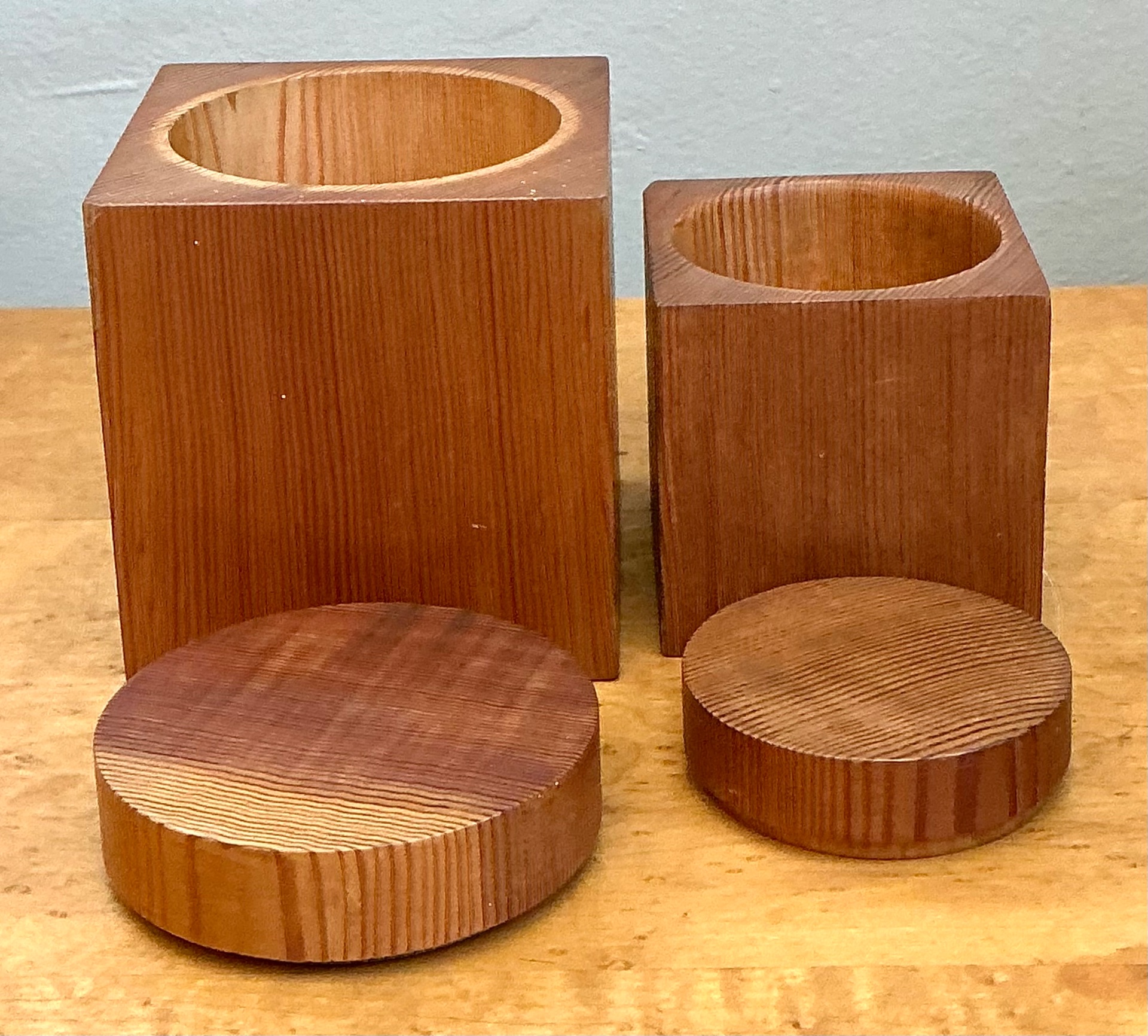 Vintage Square Wood Storage Boxes - Set of 2 - Back view