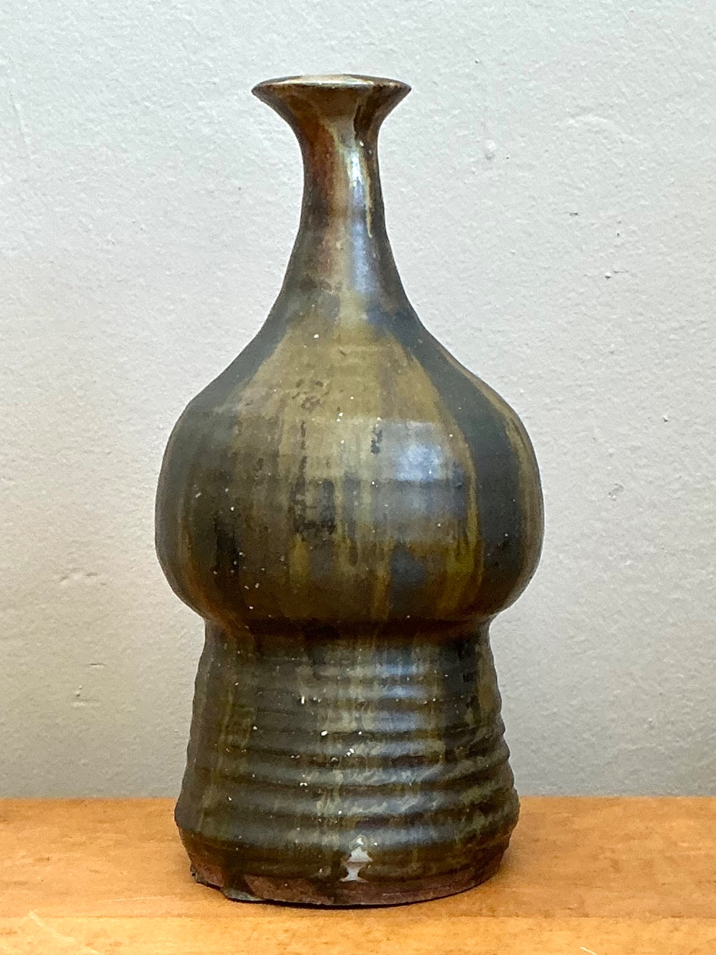Vintage Textured Studio Pottery Vase - Top view