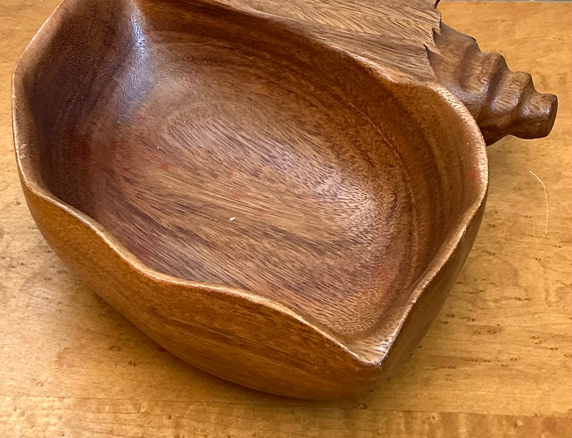 Vintage Carved Wood Shell Bowl - Top view