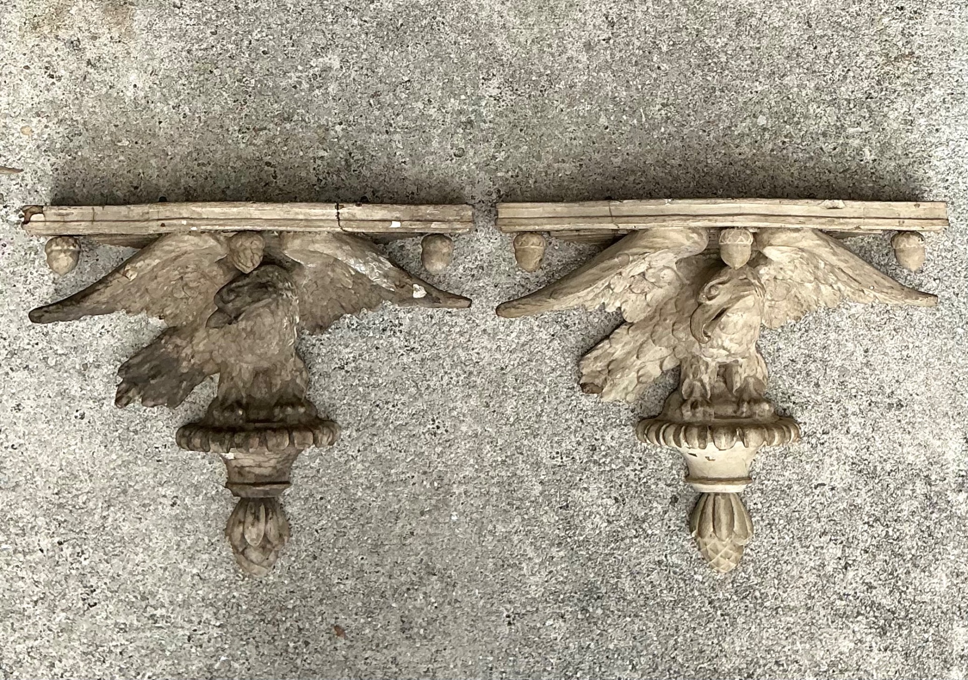 Vintage Hand Carved Eagle Brackets - A Pair - Detail view