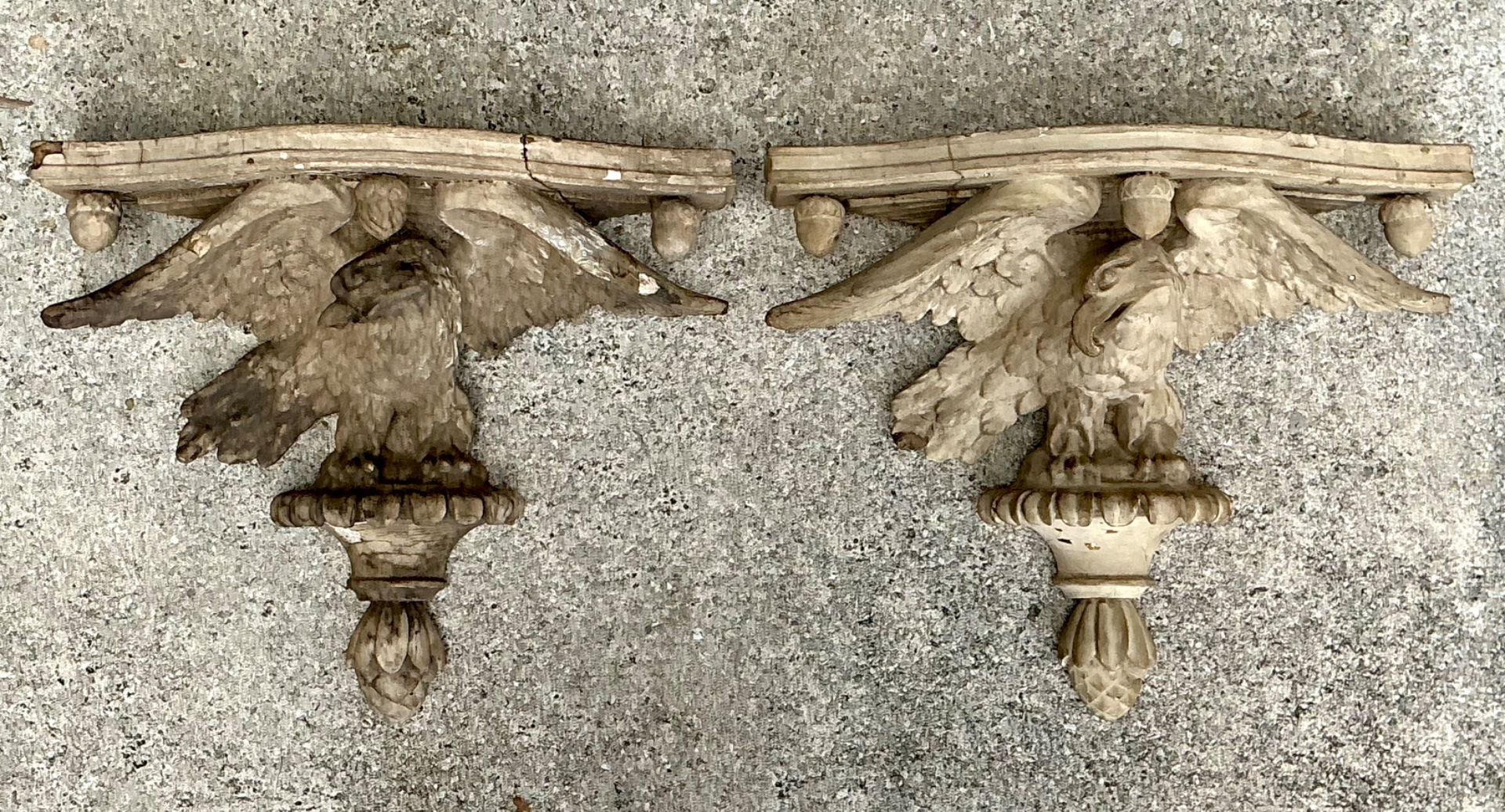 Vintage Hand Carved Eagle Brackets - A Pair - Back view