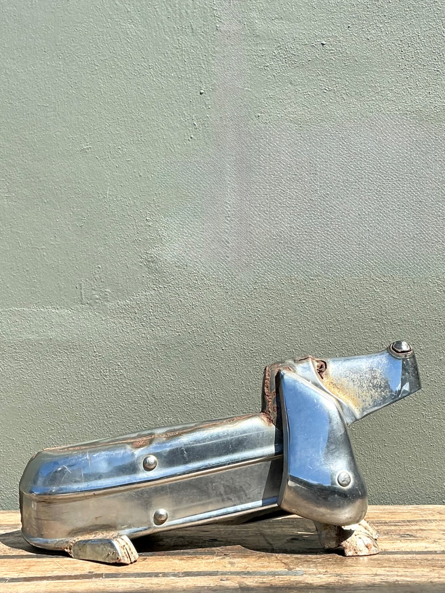 Vintage Chrome Bumper Abstract Dachshund Sculpture - Back view