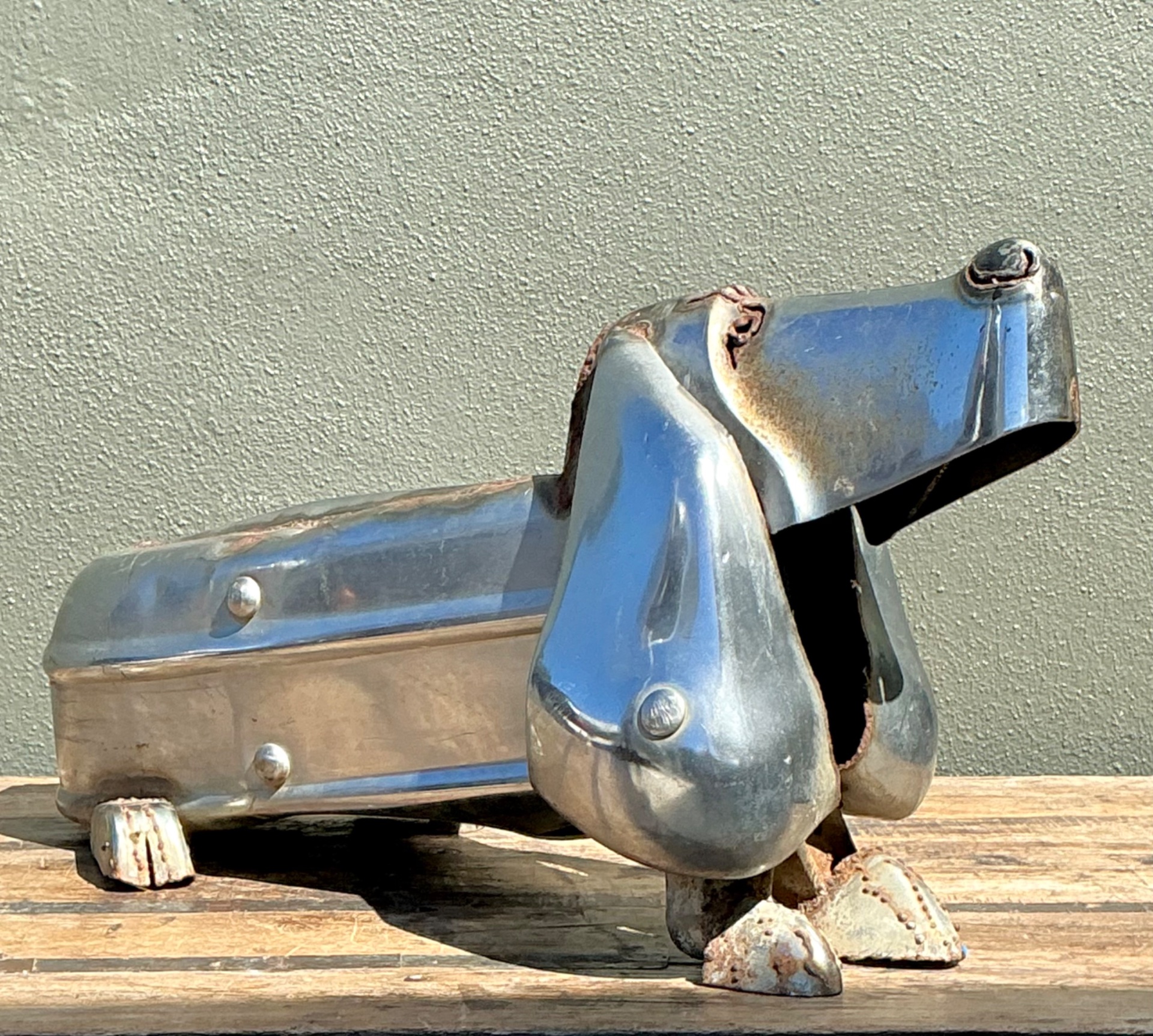 Vintage Chrome Bumper Abstract Dachshund Sculpture - Top view