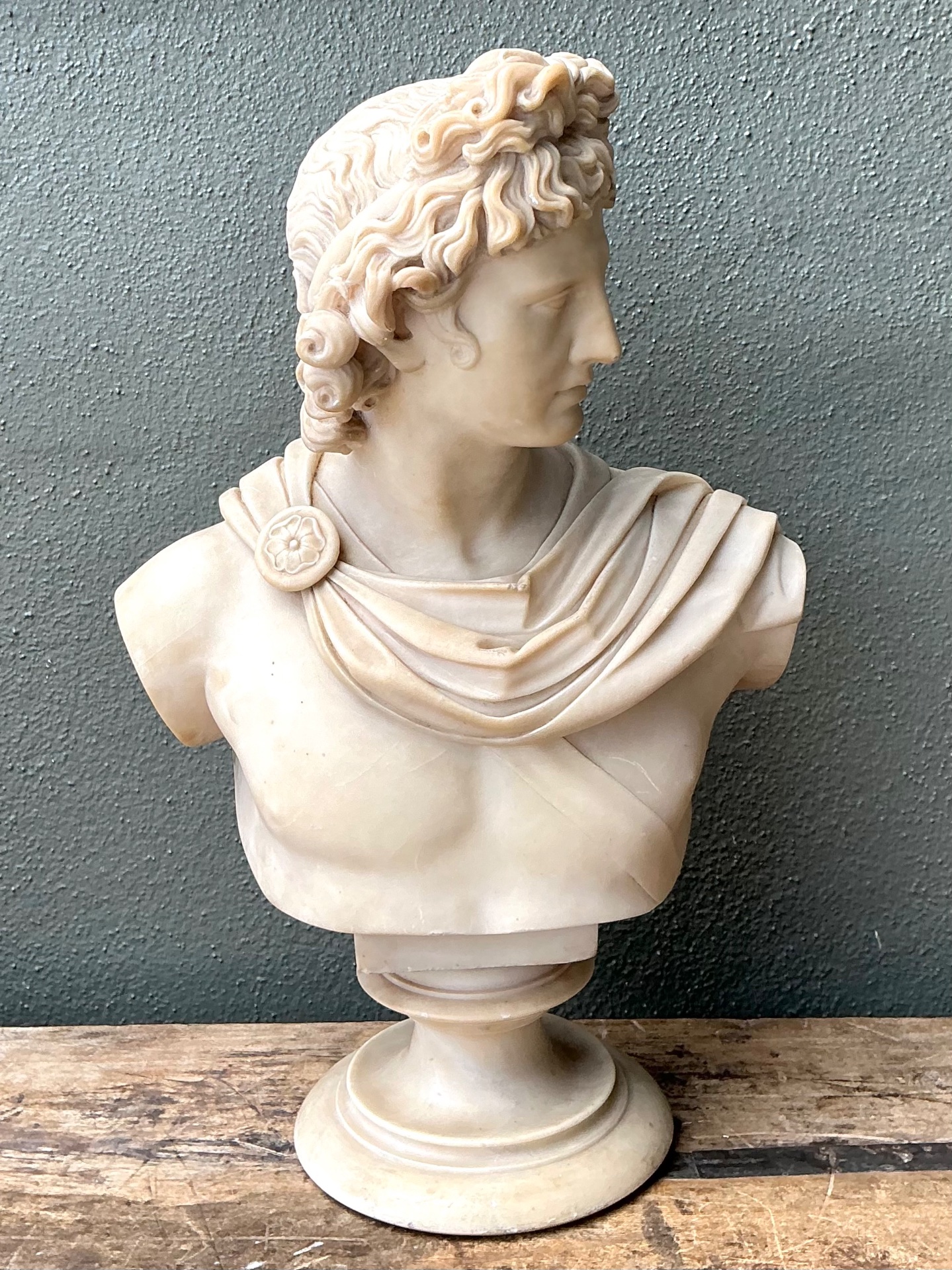 Vintage Grand Tour Alabaster Bust Of Apollo - Top view