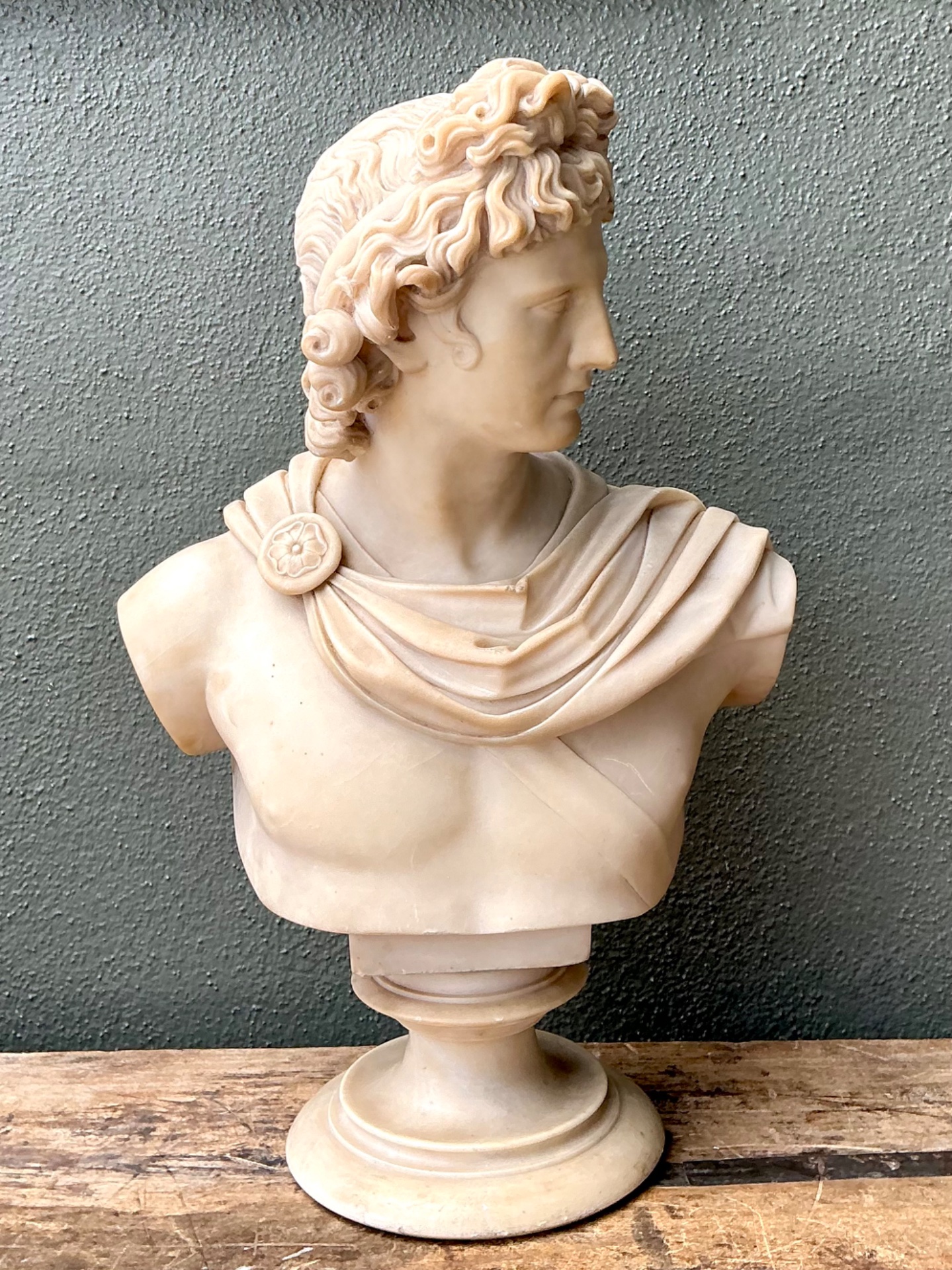 Vintage Grand Tour Alabaster Bust Of Apollo - Side view
