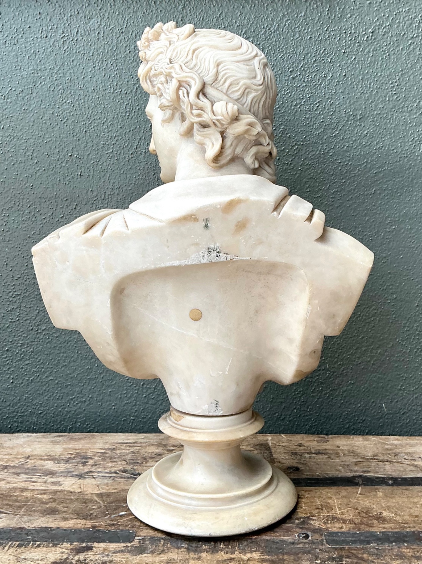Vintage Grand Tour Alabaster Bust Of Apollo - Back view
