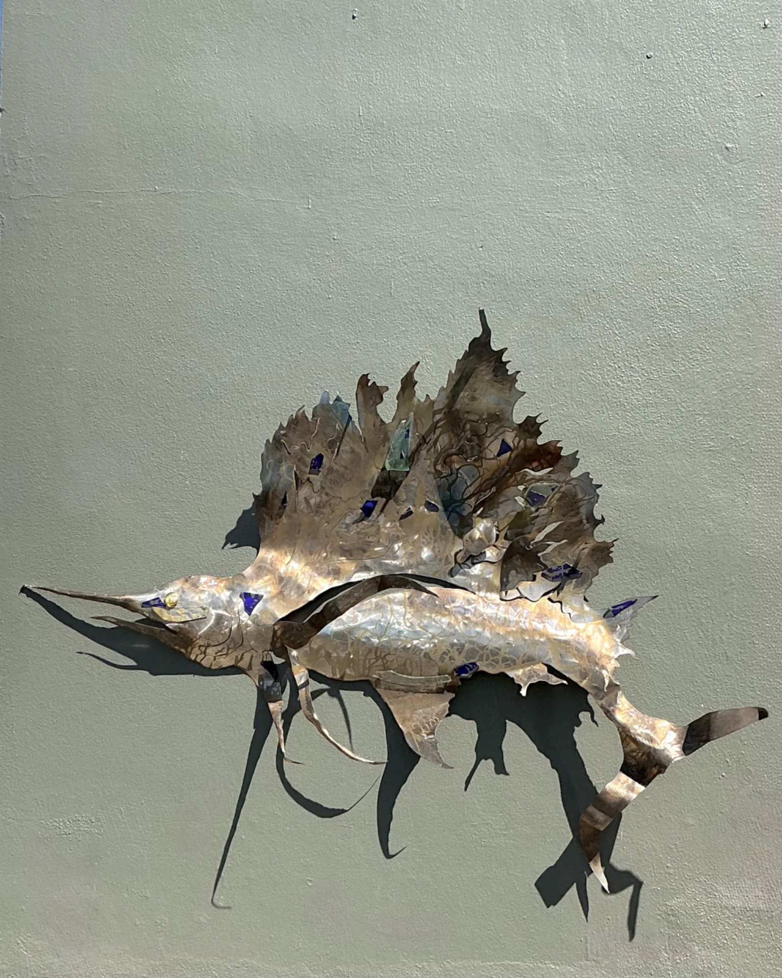 Vintage Metal Sailfish Wall Sculpture - Side view
