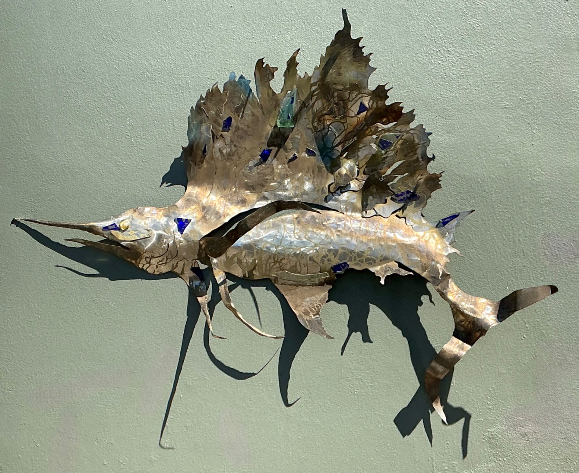 Vintage Metal Sailfish Wall Sculpture - Top view