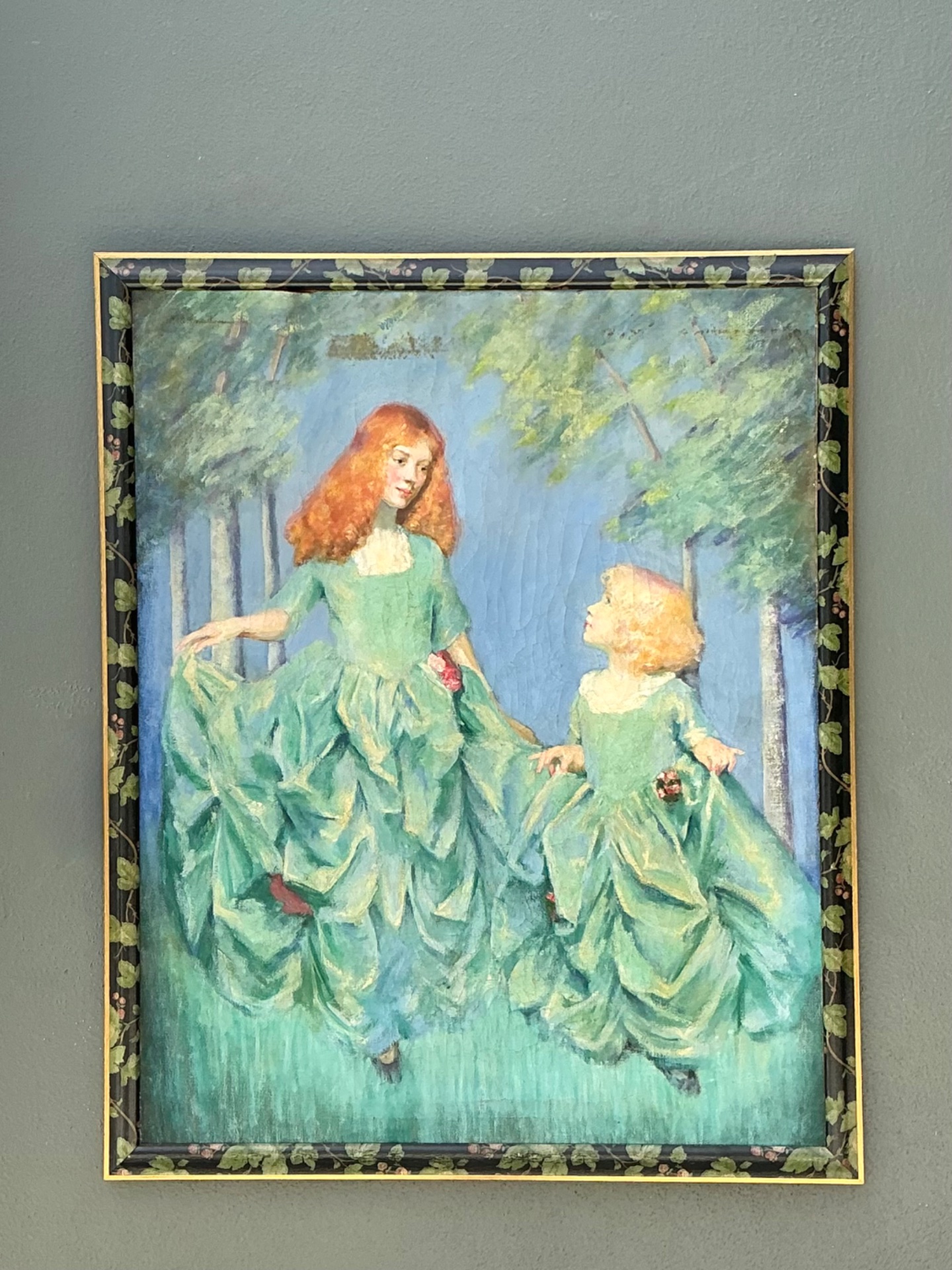 Vintage Hand Painted Portrait of Women in Landscape - Back view